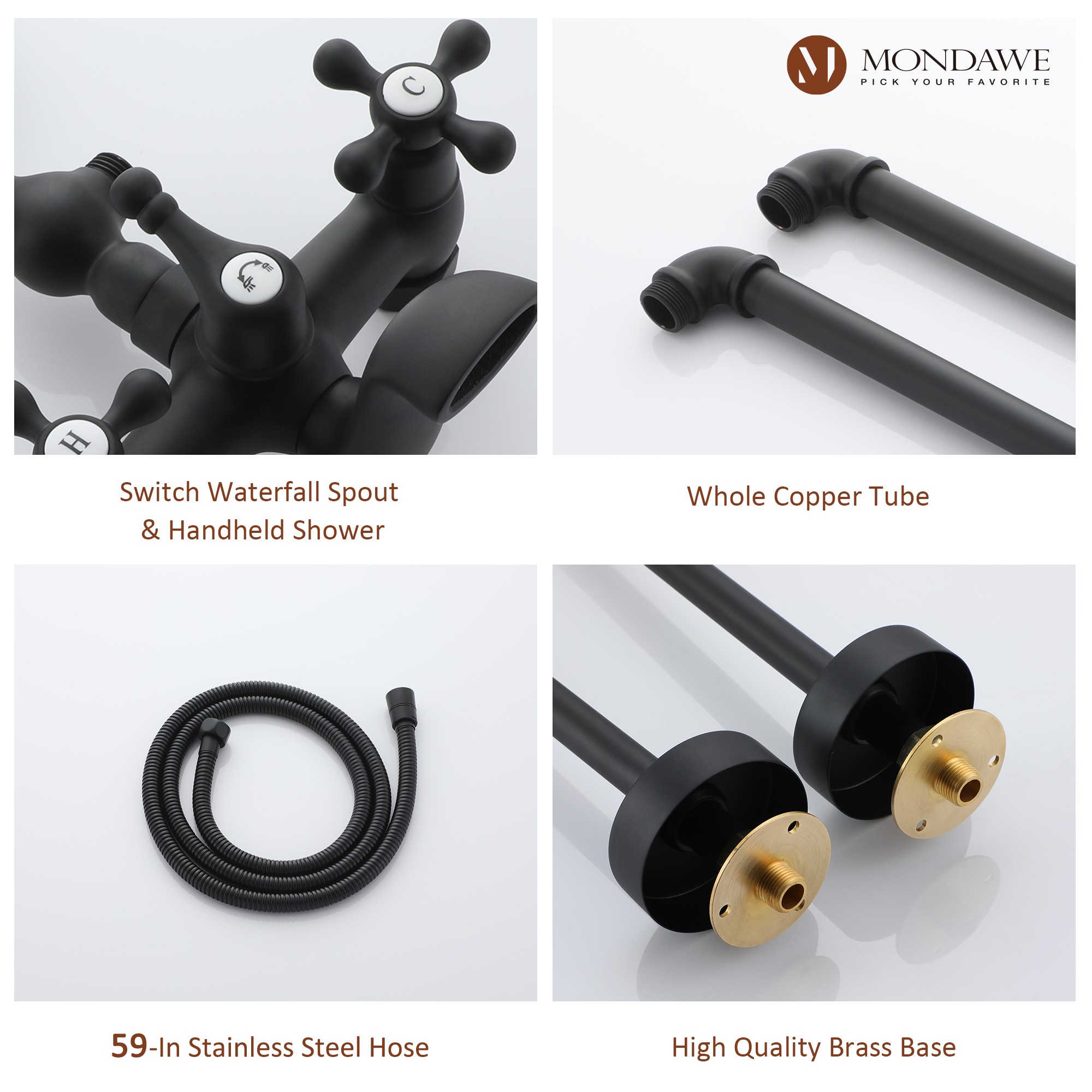 Mondawe 3-Handle Traditional Freestanding Bathtub Faucet(Matte Black)-Mondawe