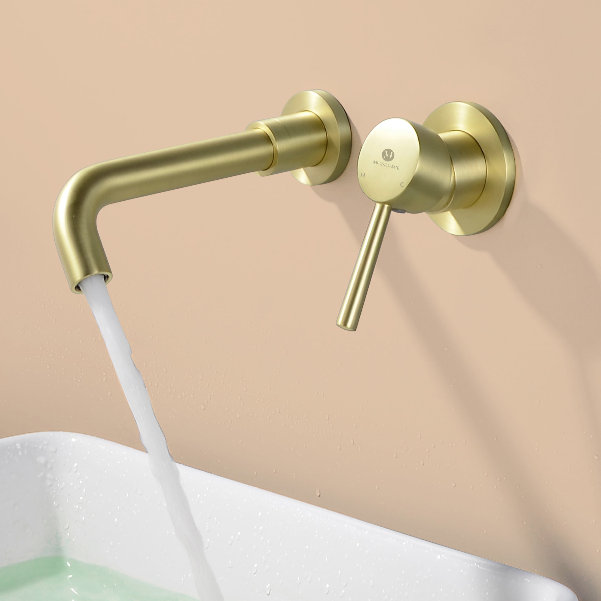 Mondawe Wall Mount Bathroom Sink Faucet Single Handle in Black/Gold-Mondawe