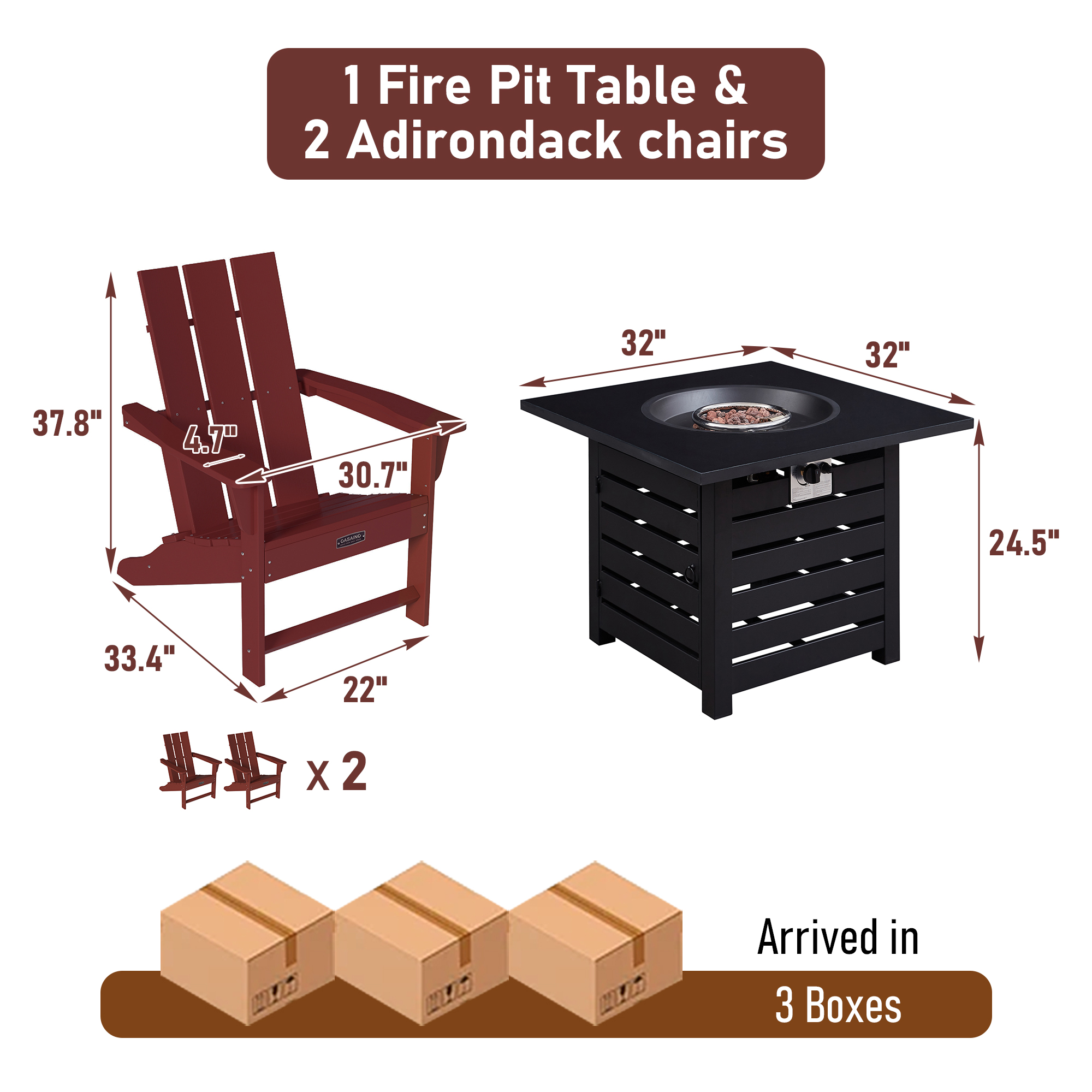 5-Piece / 3-Piece HDPE Adirondack Chairs Outdoor Conversation Set with 32-inch Propane Fire Pit Table