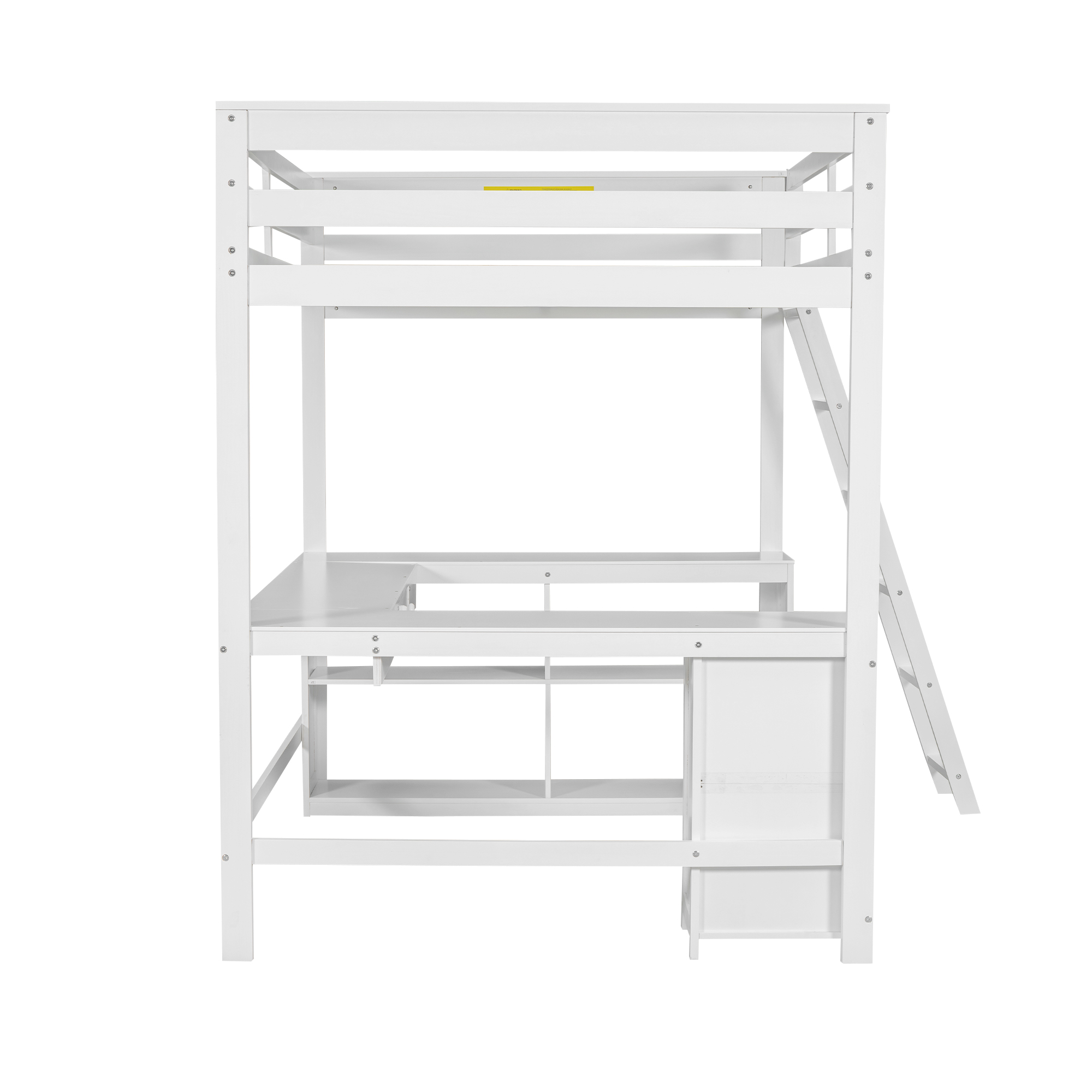 Full/Twin Size Loft Bed with U-shaped Desk, Drawers and Storage Shelves, White/Antique Brown 
