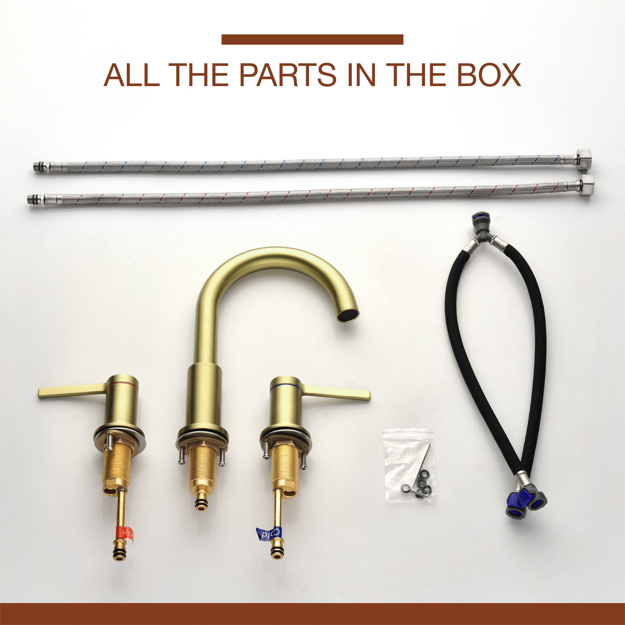 Mondawe Double Handle 8 Inch Brass 3 Hole Widespread Bathroom Sink Faucet in Black/Gold/Nickel-Mondawe