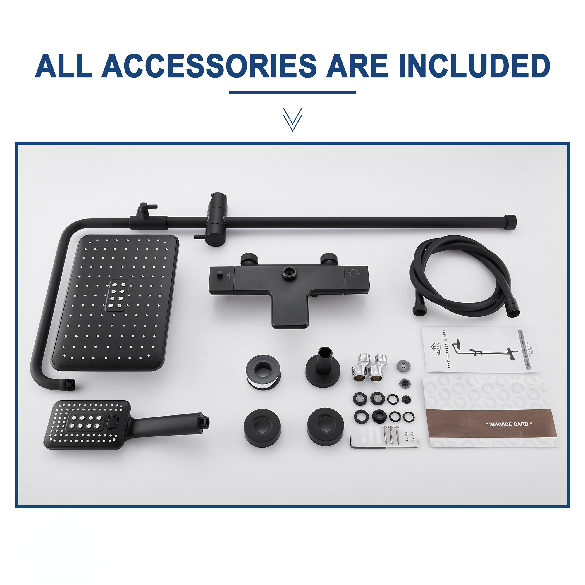 11.4*7.5" Thermostatic Rain Shower System with Tub Spout in Matte Black