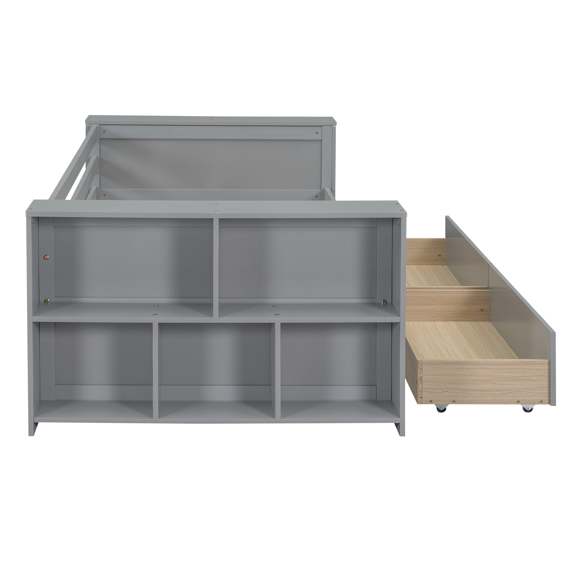 Twin Size Daybed with Shelves and Drawers, Gray/White