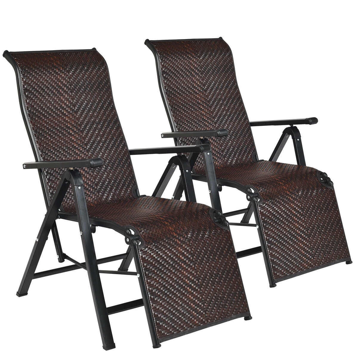 Mondawe 2Pcs Patio Rattan Folding Lounge Chair-Mondawe