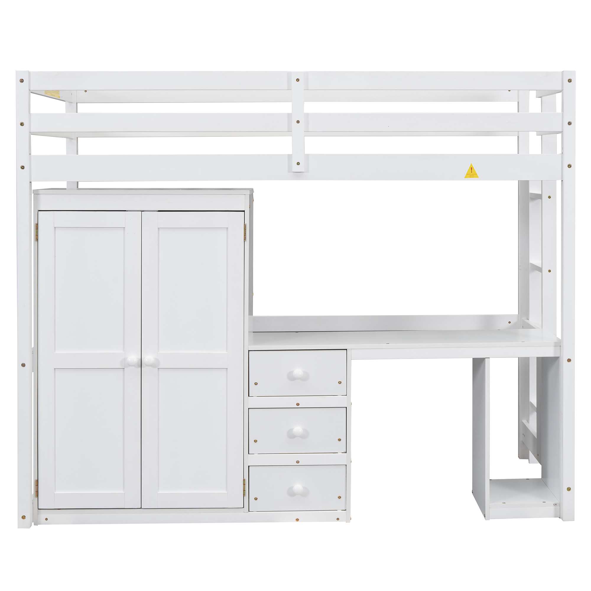 Full/Twin Size Loft Bed with Wardrobe, Desk and Storage Drawers, Gray/White