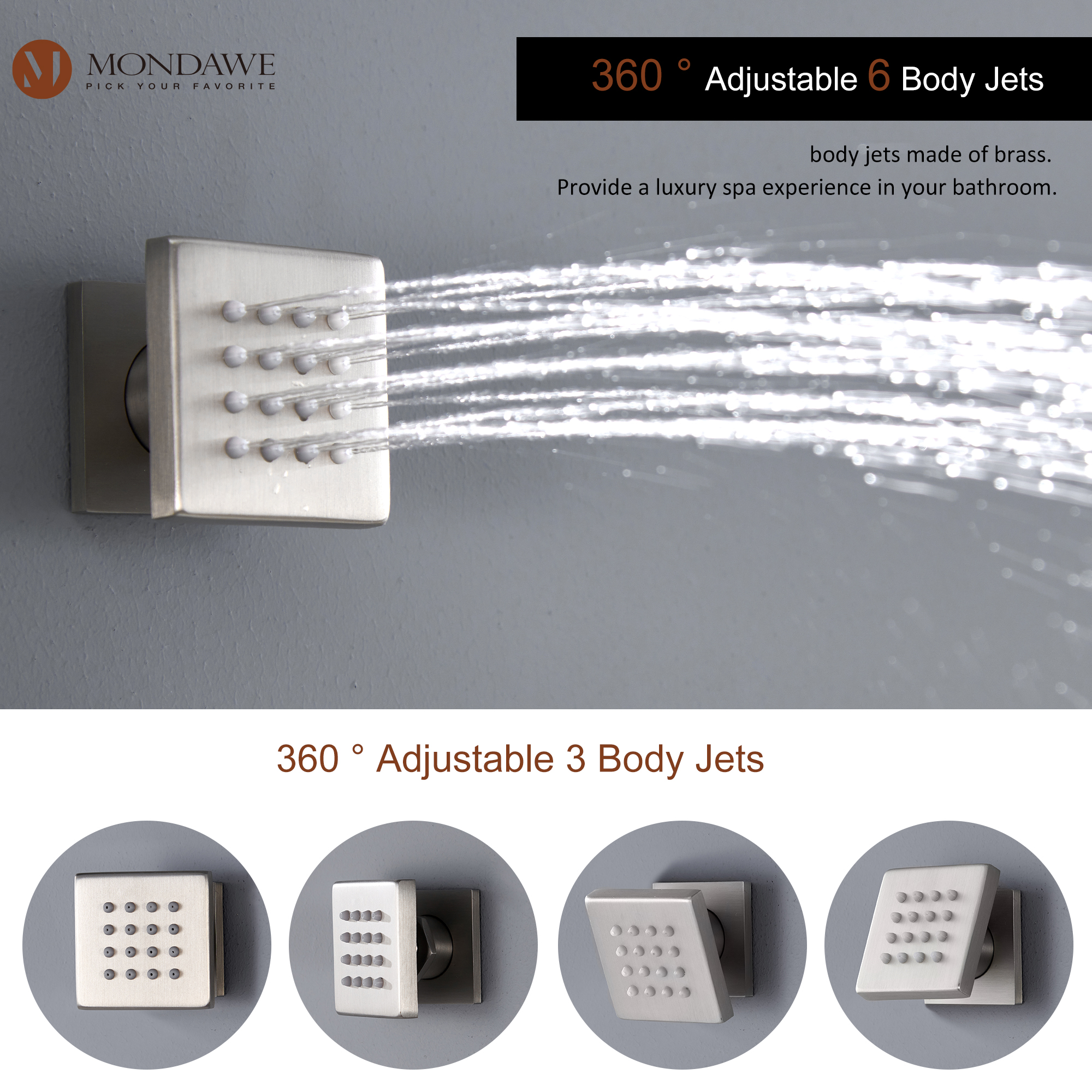 Mondawe Luxury 4-Way Thermostatic Shower System with LED and Music Player-Mondawe