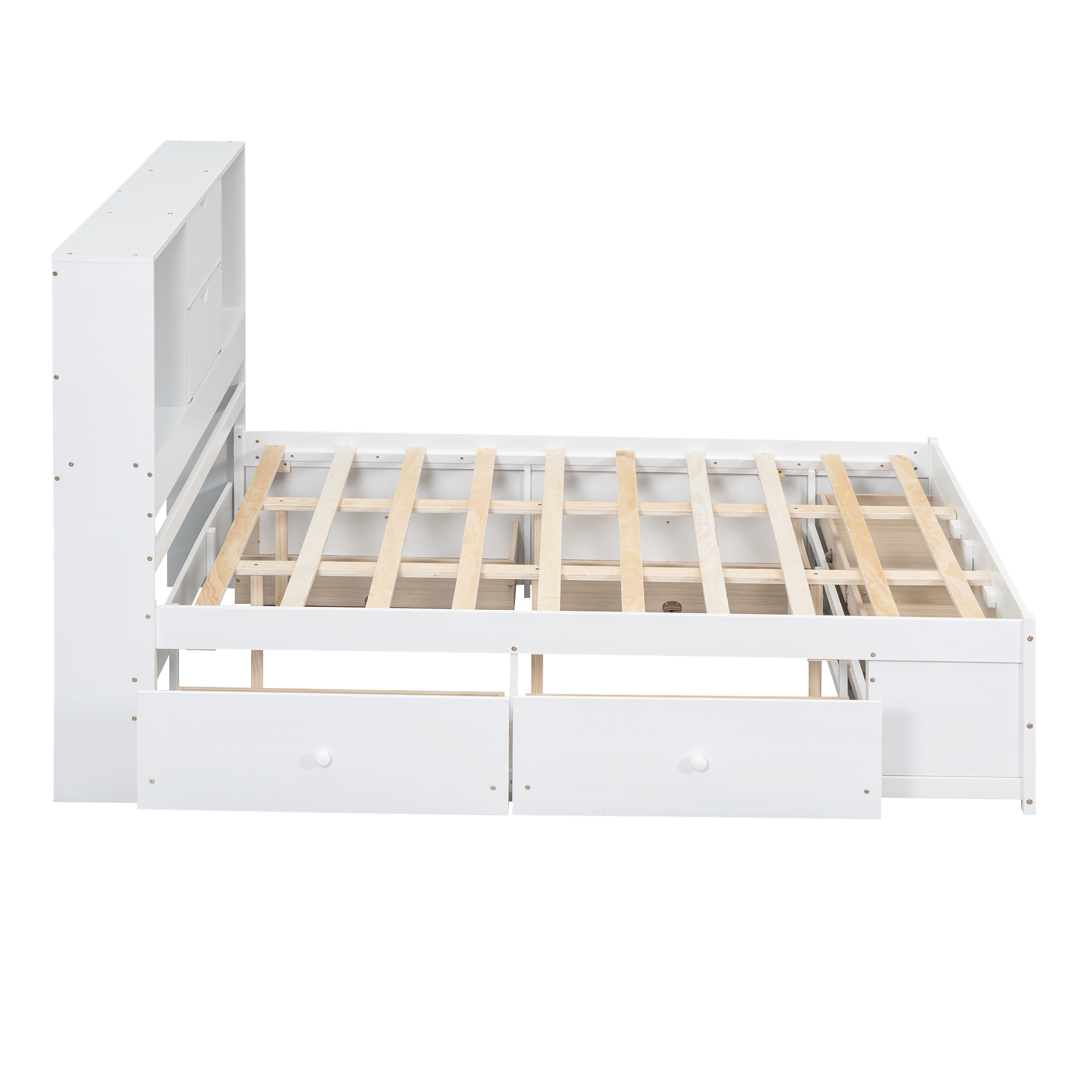 Queen/King Size Platform Bed with Storage Headboard and 8 Drawers, White/Gray