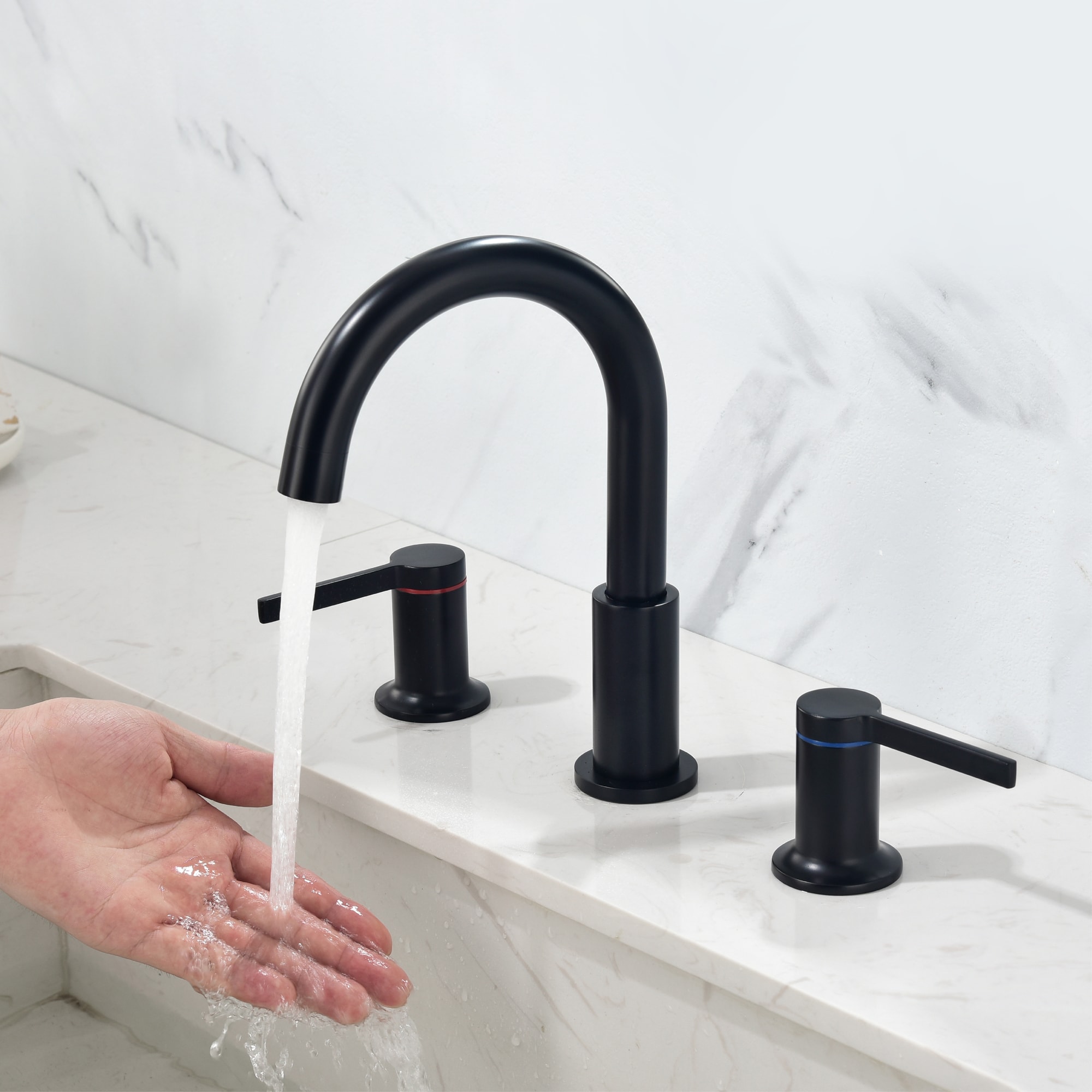 Mondawe Double Handle 8 Inch Brass 3 Hole Widespread Bathroom Sink Faucet in Black/Gold/Nickel-Mondawe