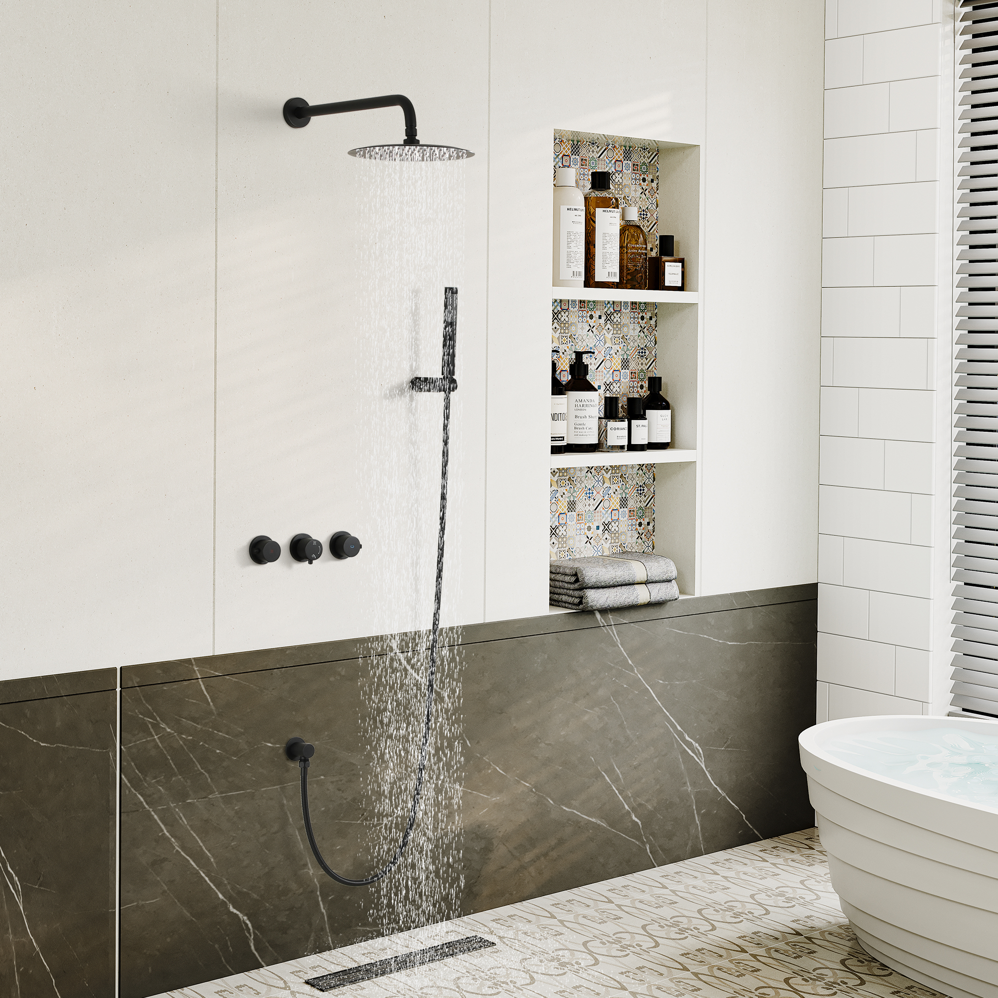 1-Spray Patterns with 2.5GPM 10 in. Tub Wall Mount Dual Shower Heads in Spot Resist Matte Black