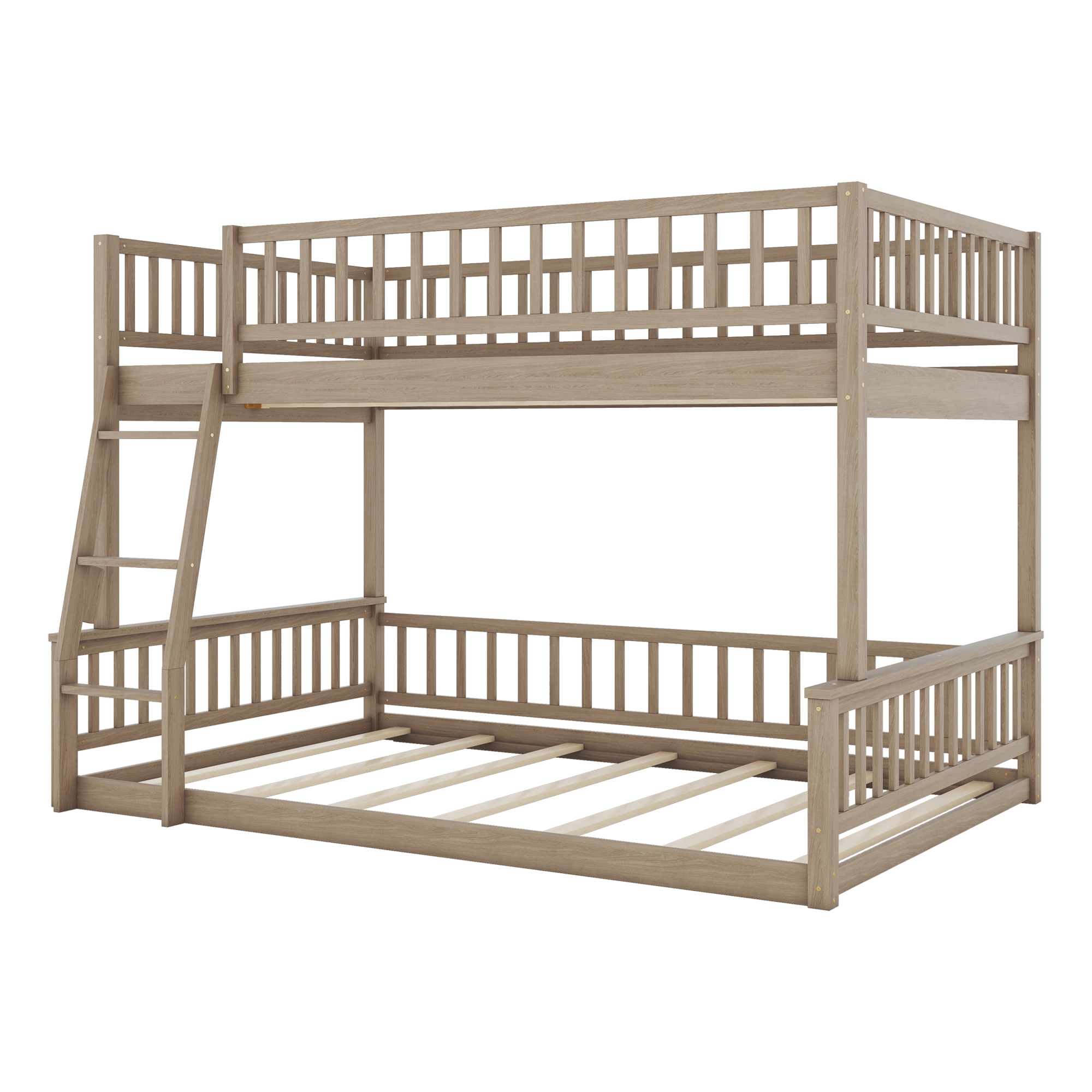Full XL over Queen Bunk Bed with Ladder and Guardrails, Gray/Walnut