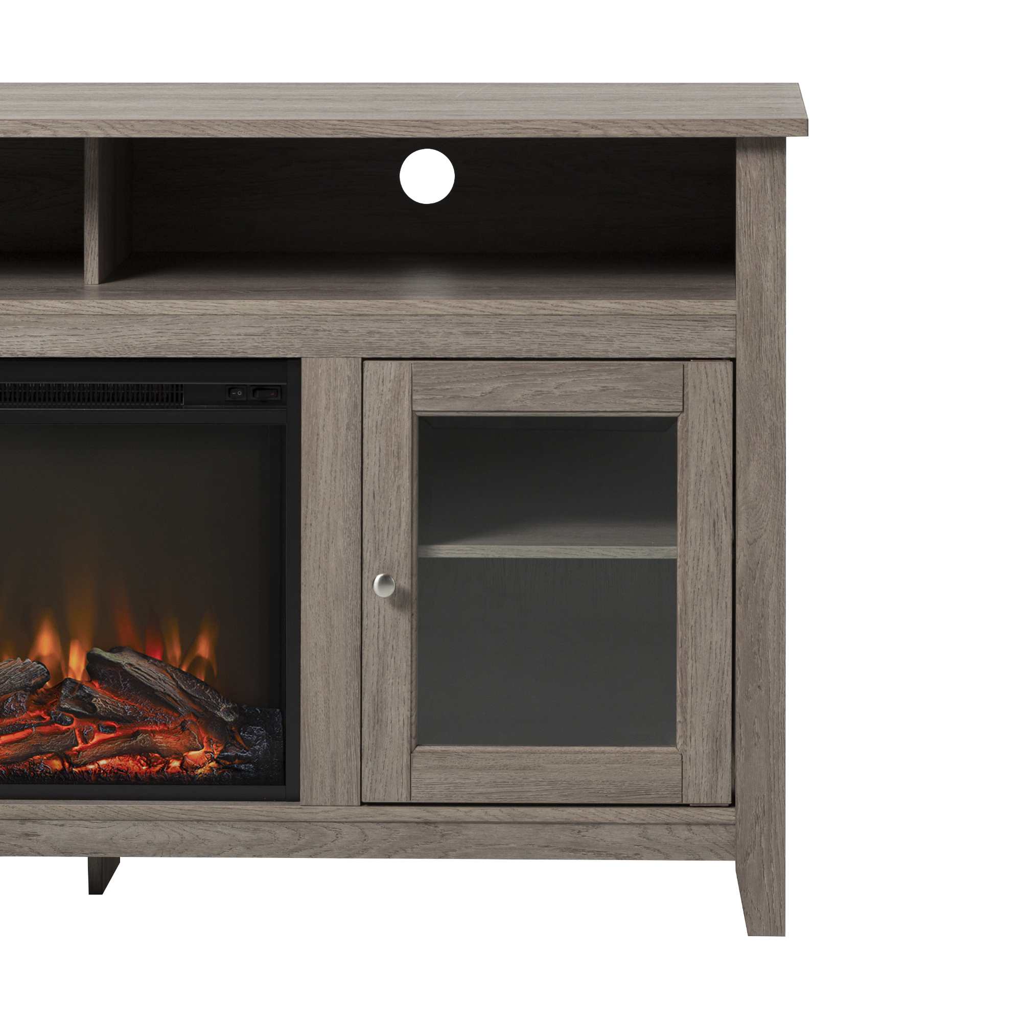 Classic Glass-Door Fireplace Tall TV Stand for TVs up to 65" - Driftwood