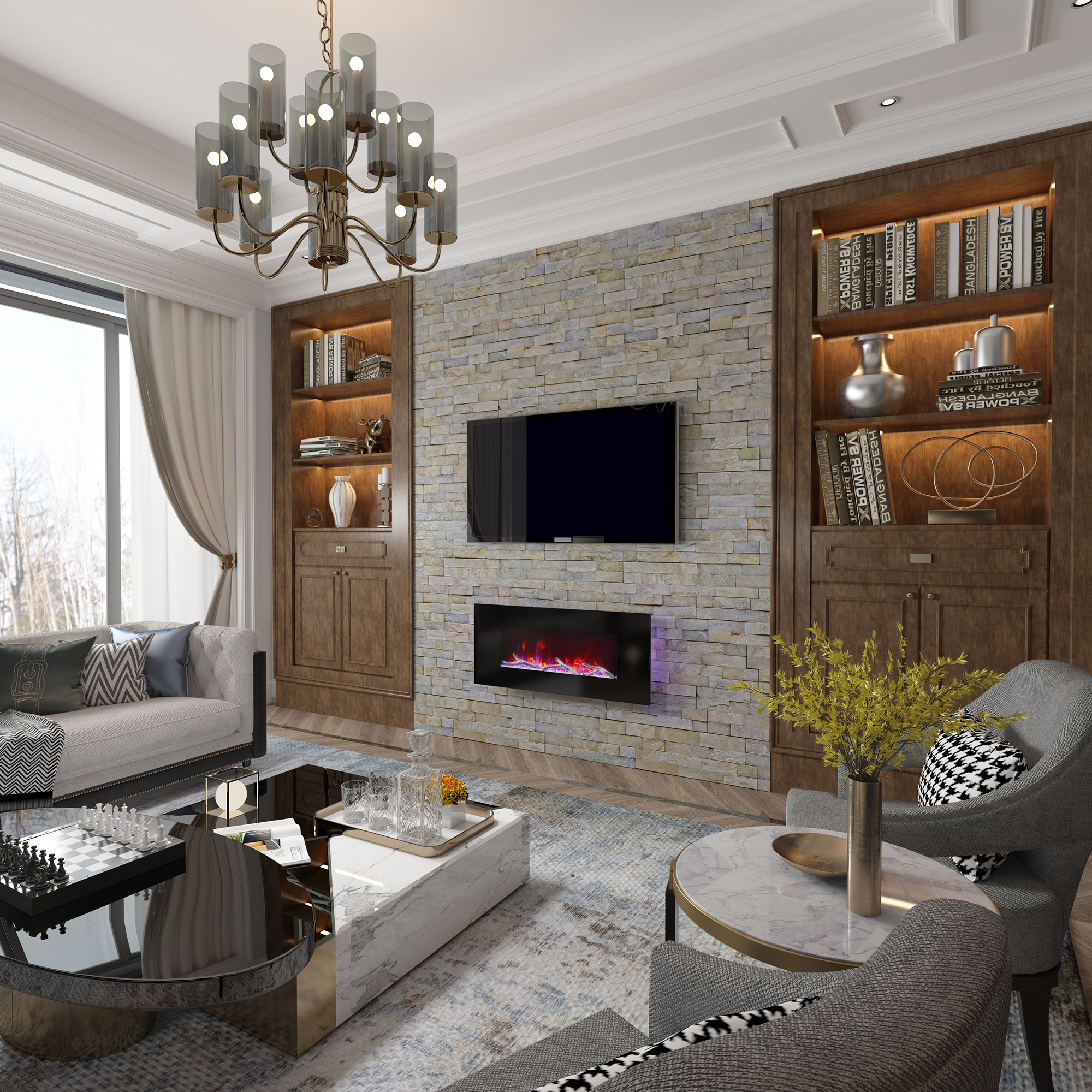 5120 BTU 42/50/60/72 in. Wall-Mounted Black Electric Fireplace Insert with 2-Speaker Stereo Sound