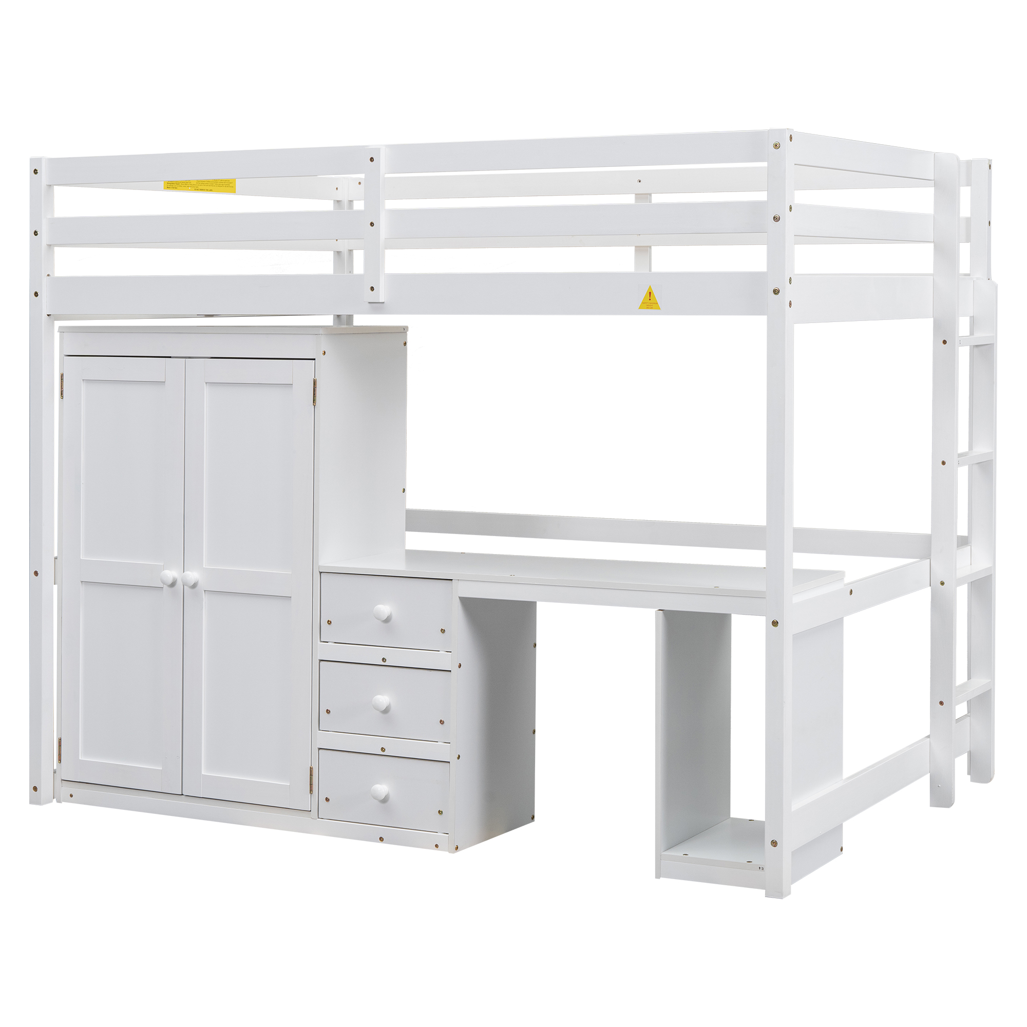 Full/Twin Size Loft Bed with Wardrobe, Desk and Storage Drawers, Gray/White