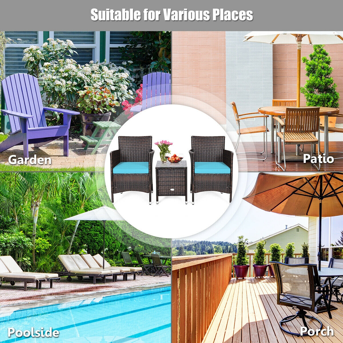 Mondawe 3 Pcs Outdoor Rattan Wicker Furniture Set-Mondawe