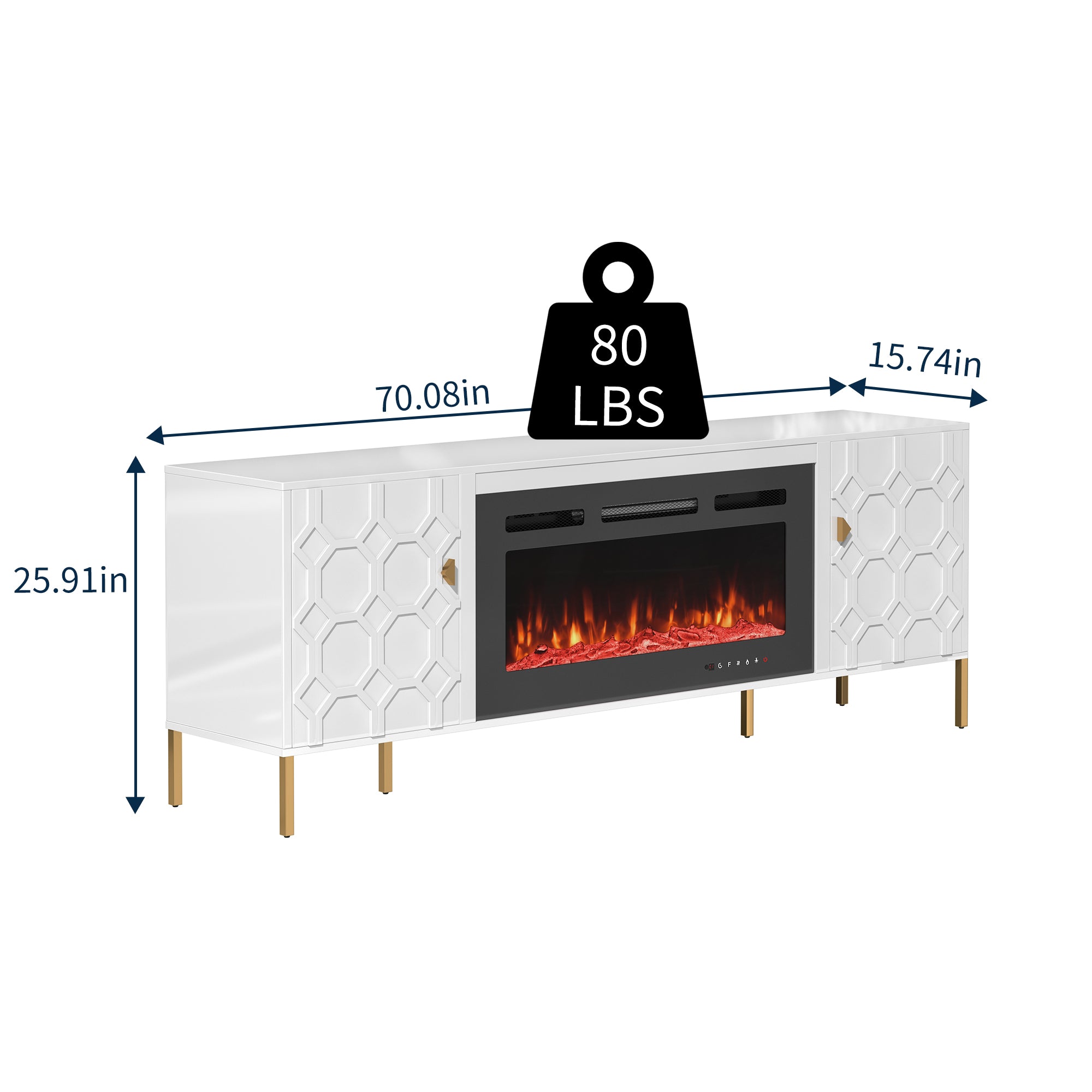 70.08'' Wide Storage Cabinet with Electric Fireplace
