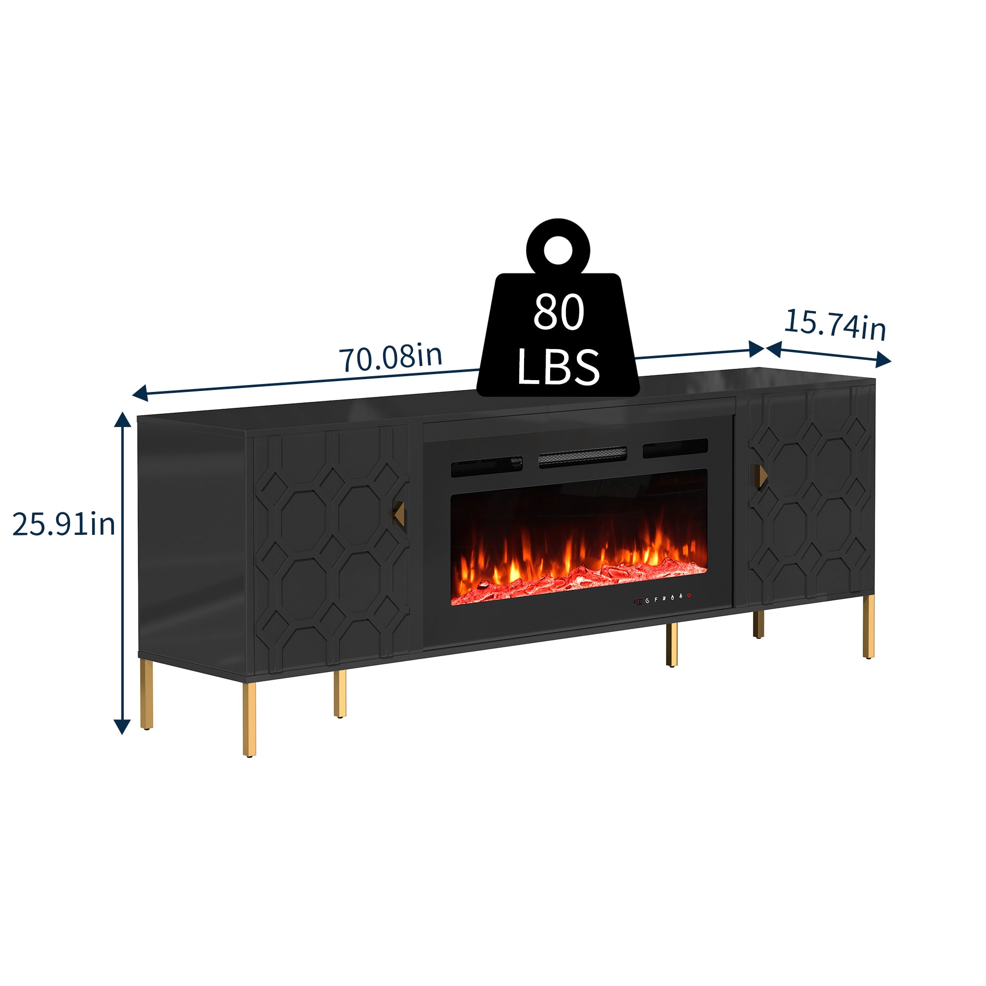 70.08'' Wide Storage Cabinet with Electric Fireplace