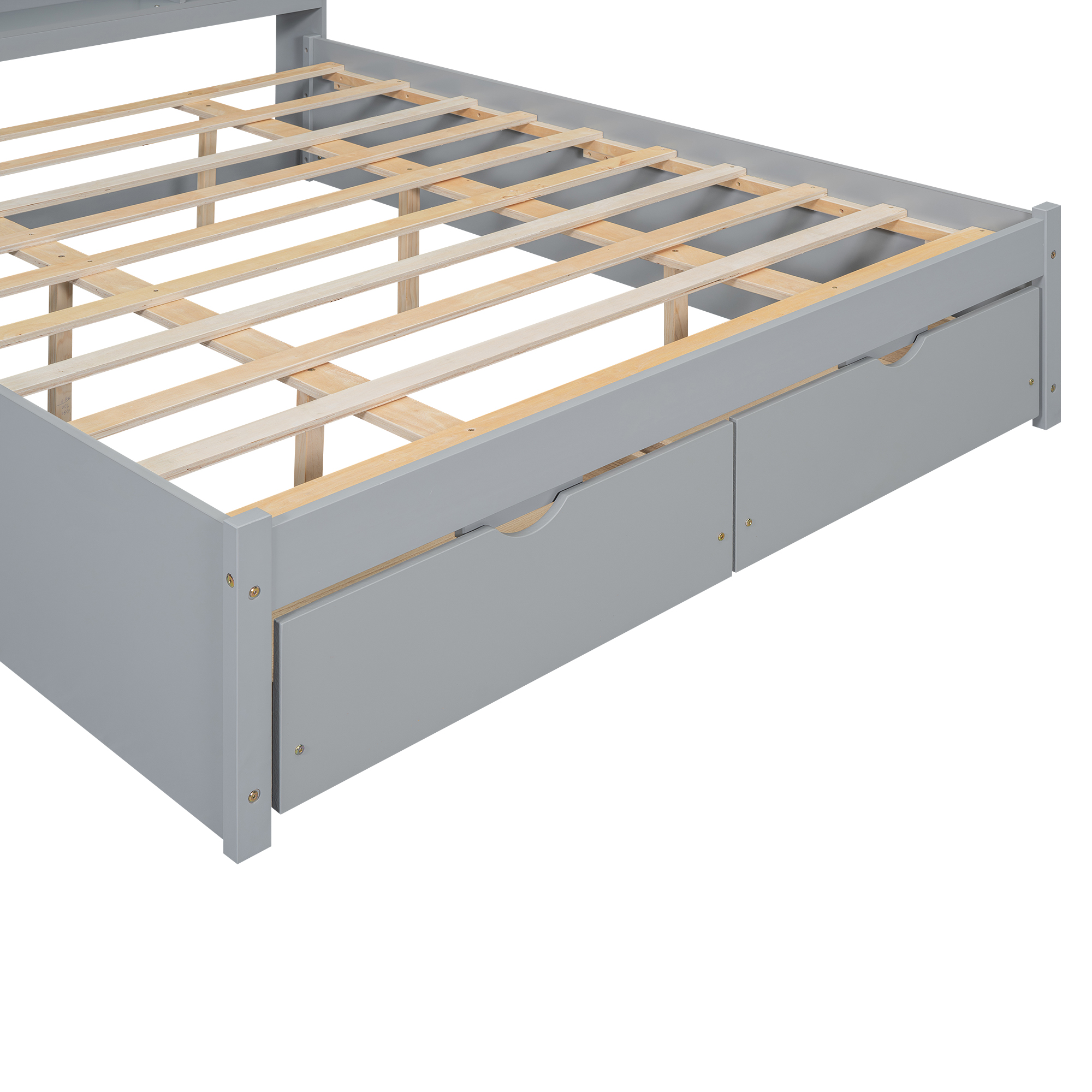 Full/Queen Size Platform Bed with Storage Headboard and 2 Drawers, Gray/White