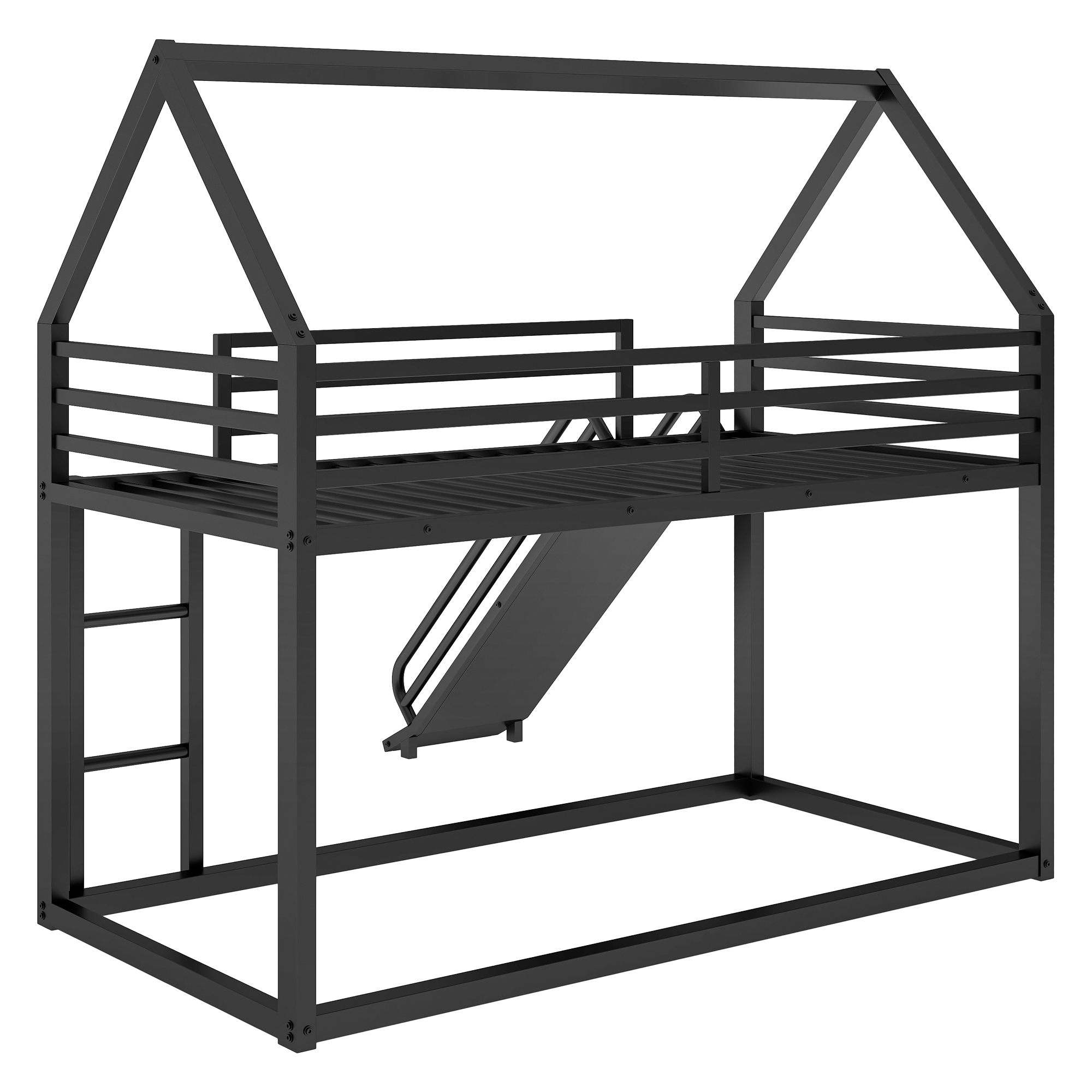 Twin over Twin House Bunk Bed with Ladder and Slide,White/Black