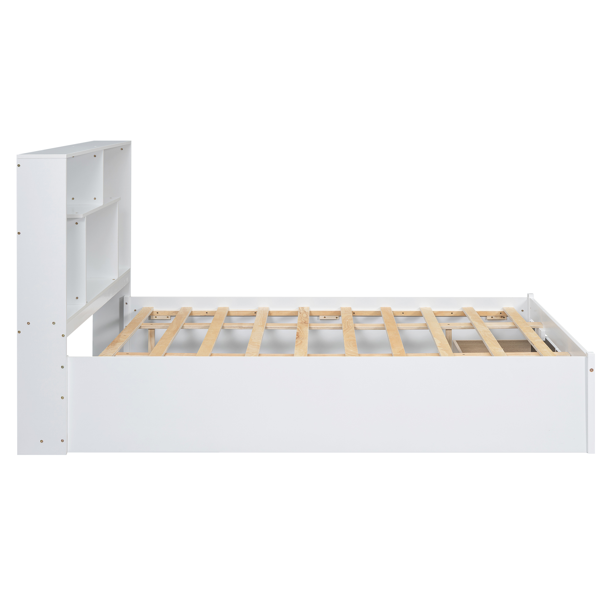 Full/Queen Size Platform Bed with Storage Headboard and 2 Drawers, Gray/White