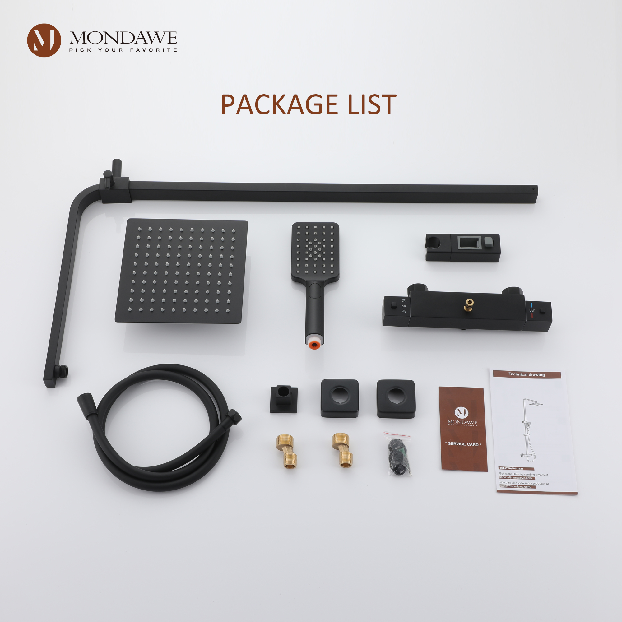 Mondawe Stainless Steel Thermostatic Shower Bar System in Black/Chrome(Square)-Mondawe