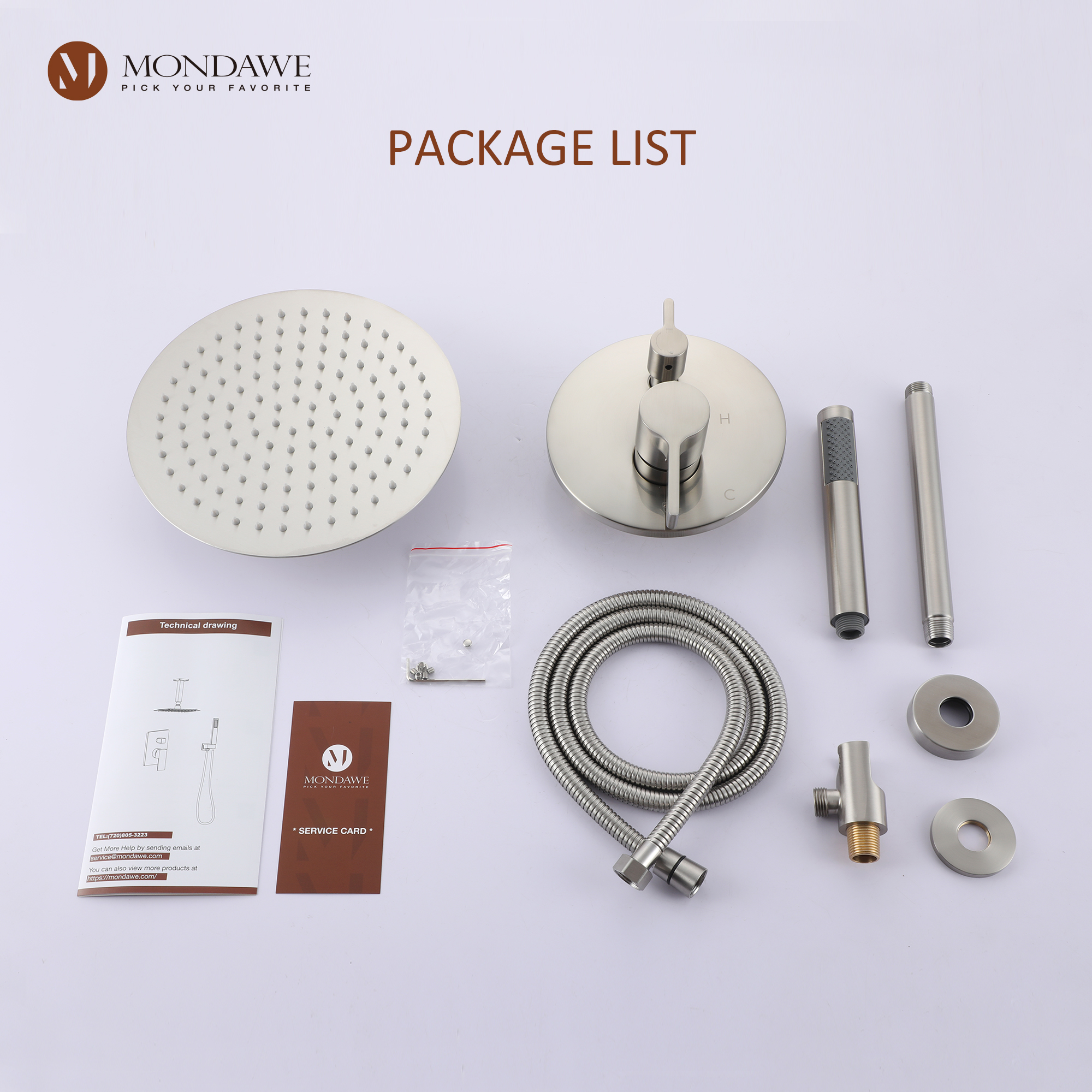 Mondawe 10 Inch Round Bathroom Shower Set in Nickel/Chrome/Black/Gold/Gun Black-Mondawe