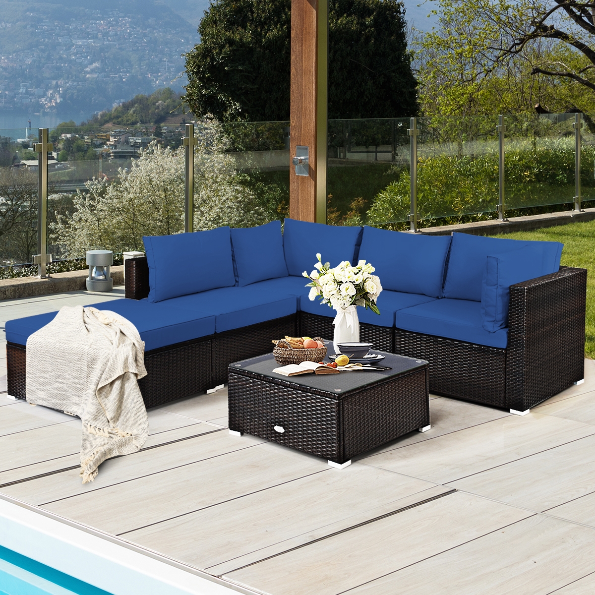 Mondawe 6 Pieces Outdoor Patio Rattan Furniture Set Sofa Ottoman-Mondawe