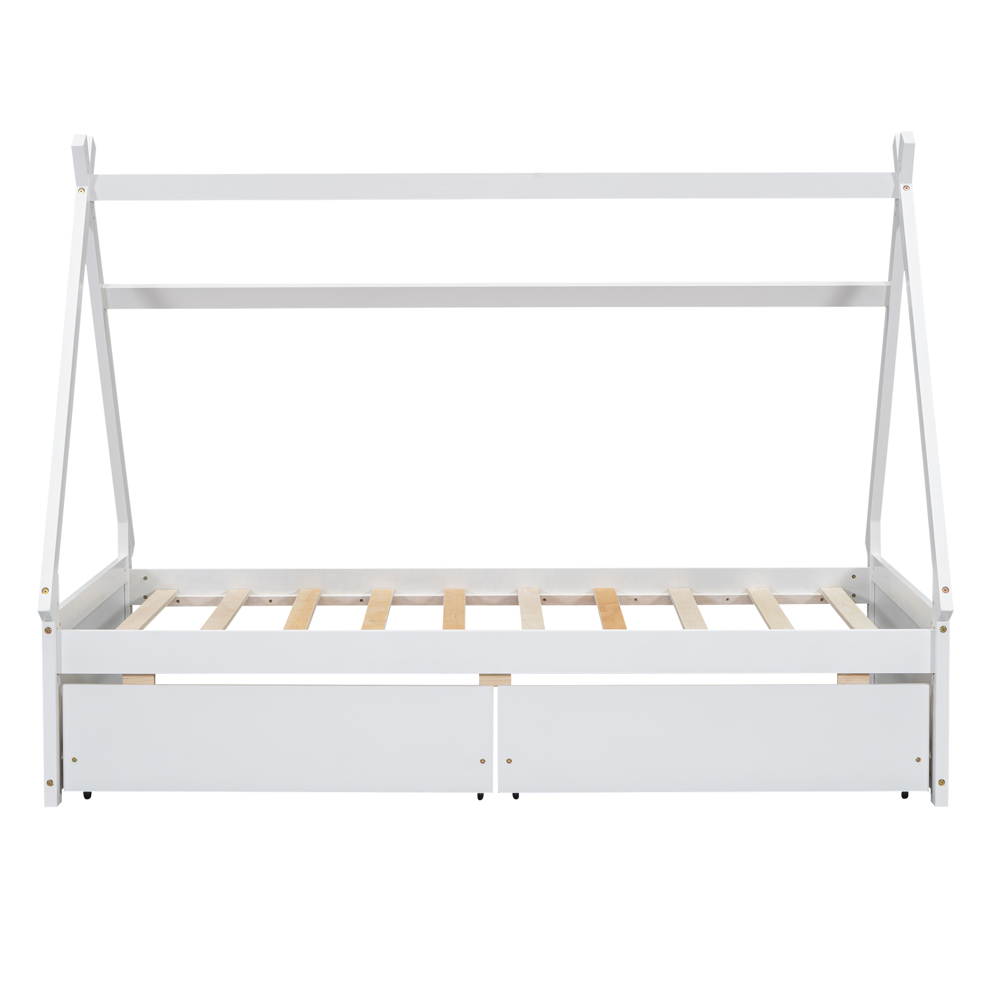Twin Size House Platform Bed with Two Drawers,Headboard and Footboard, White/Pink 