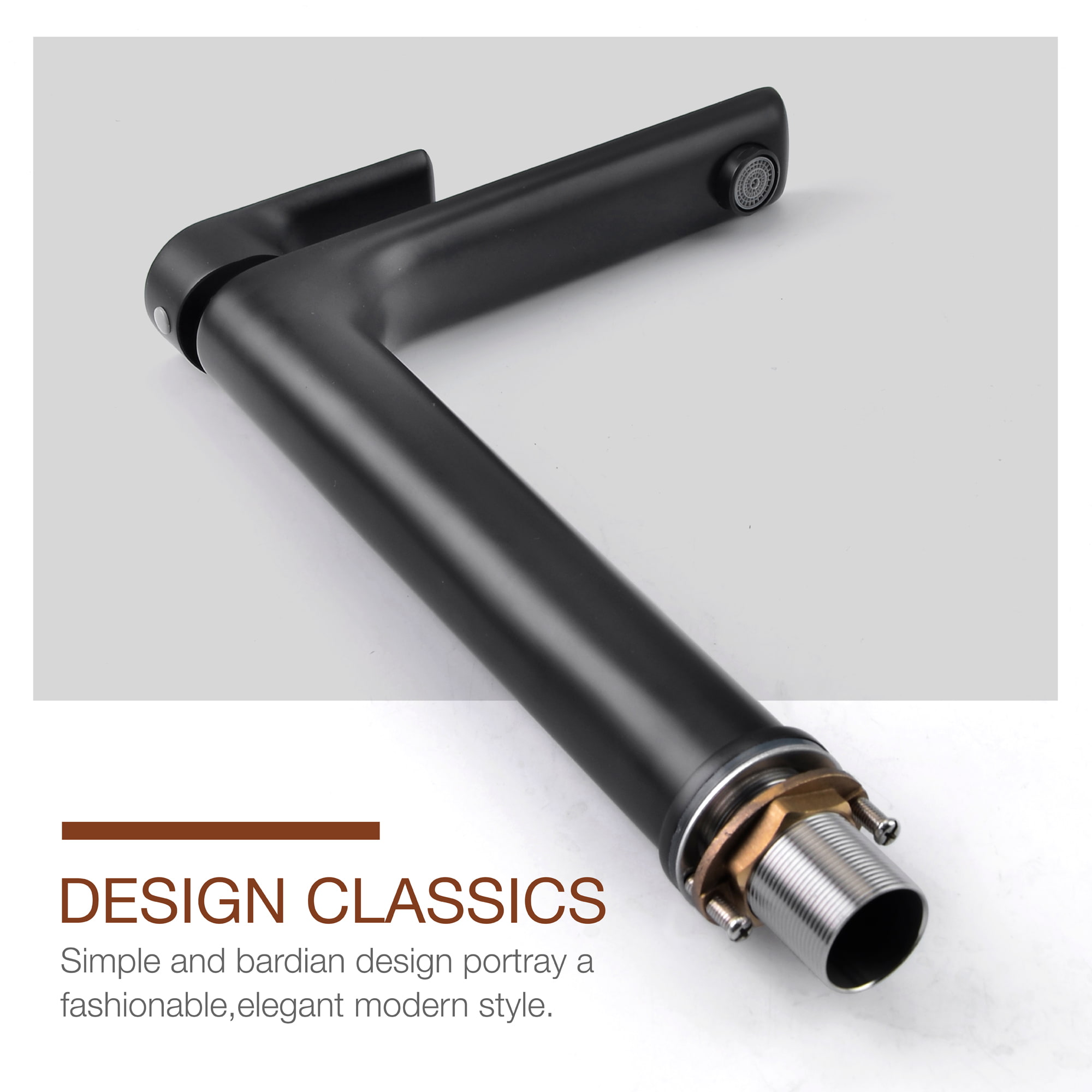 Mondawe Single Hole Modern Bathroom Faucet in Black/Gold-Mondawe