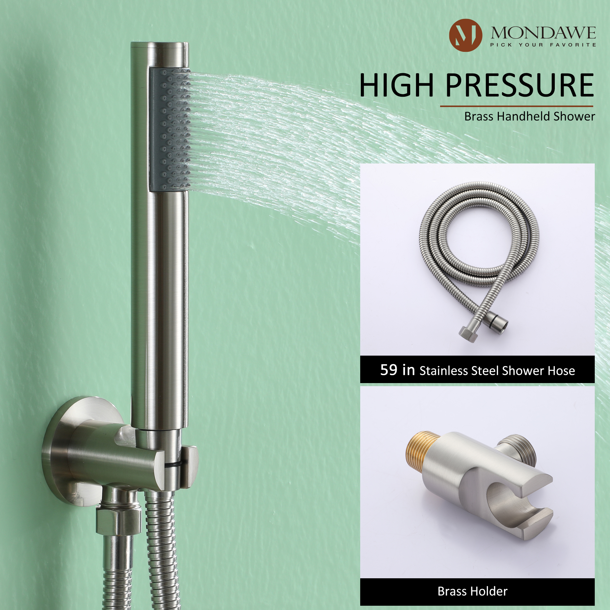 Mondawe 10 Inch Round Bathroom Shower Set in Nickel/Chrome/Black/Gold/Gun Black-Mondawe