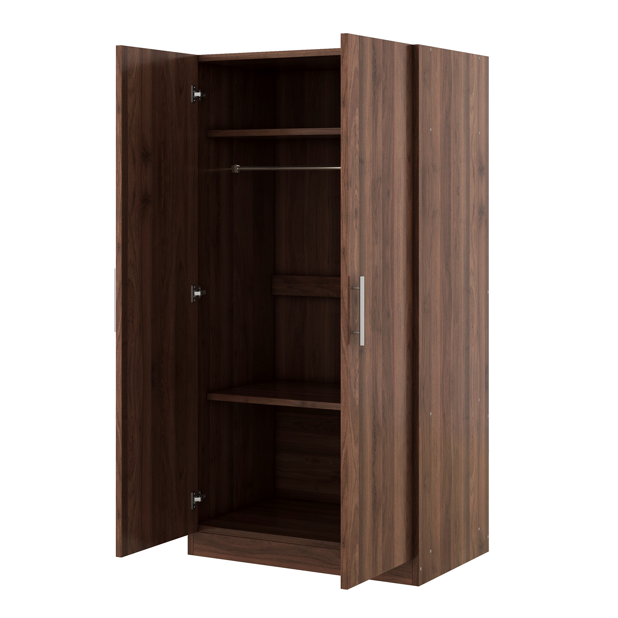2-Door Wooden Wardrobe Armoire with 3 Storage Shelves, Brown 