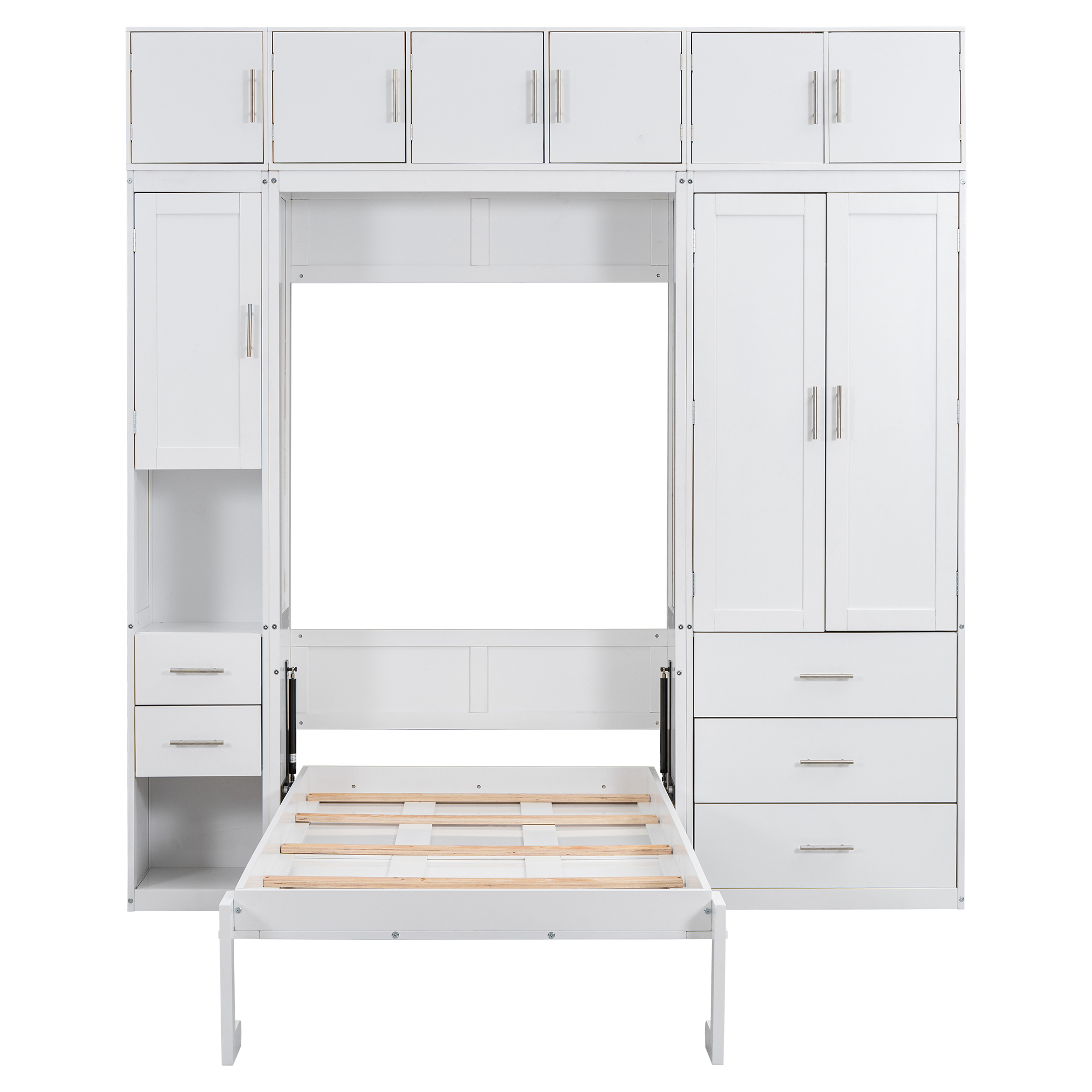 Full/Twin Size Murphy Bed with Lockers and Wardrobes, With installation video, White 