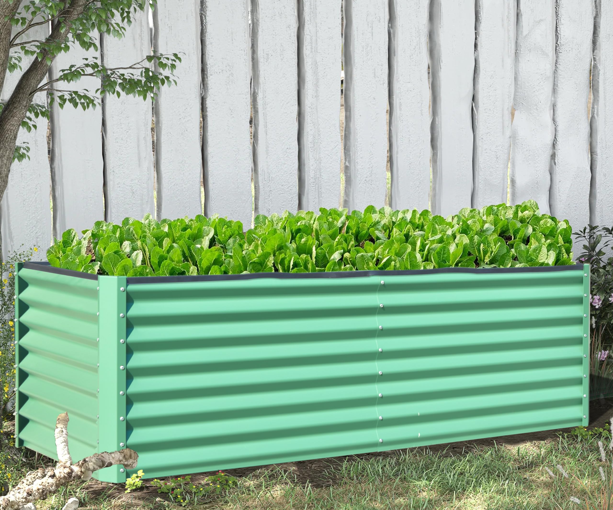 6x3x2ft Galvanized Raised Garden Bed, Outdoor Planter Garden Boxes Large Metal Planter Box for Gardening Vegetables Fruits Flowers, Silver/Green/Gray