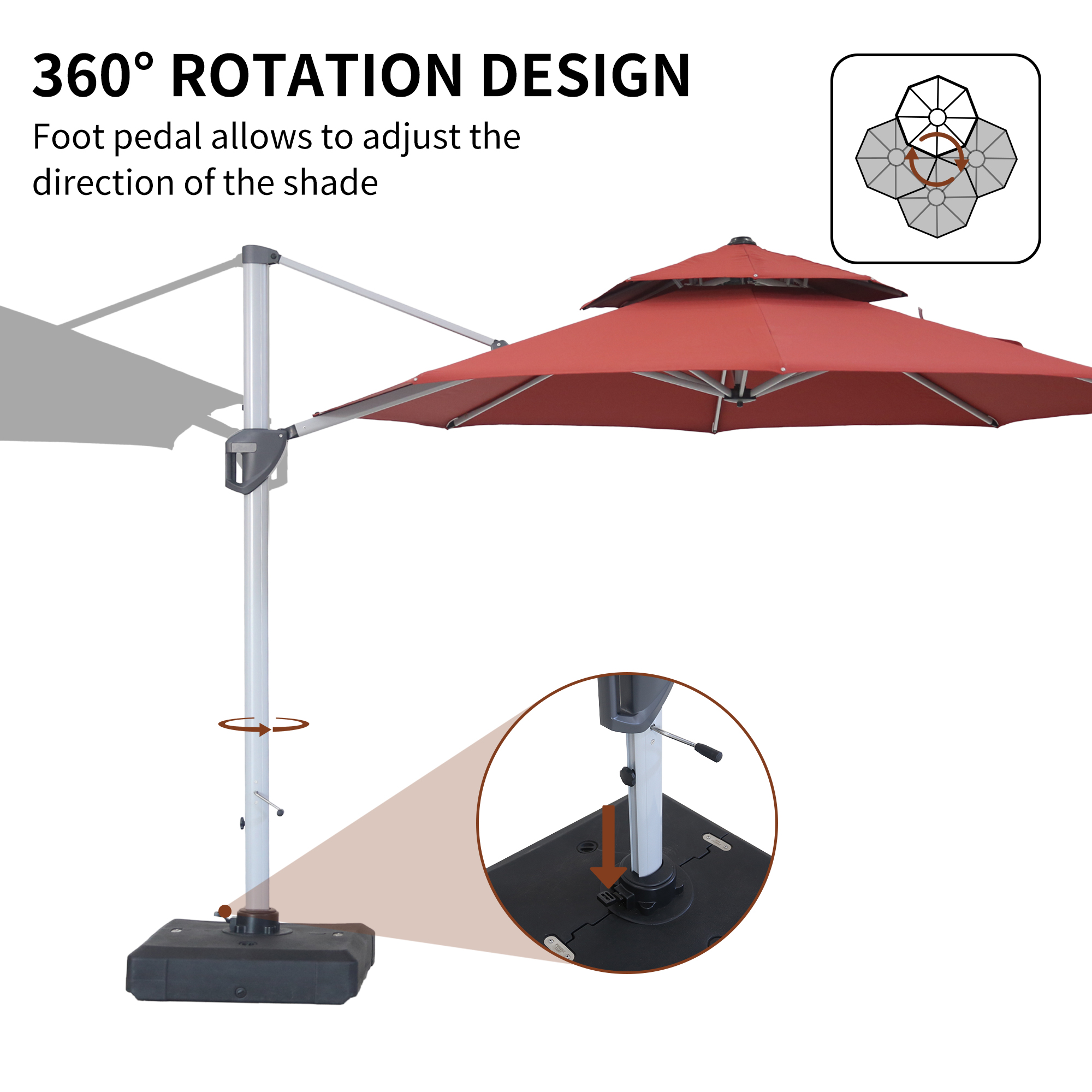 10/11ft Square Cantilever Patio Umbrella with 5 Adjustable Angles, Outdoor Sunshade with Base for Deck, Garden, or Pool