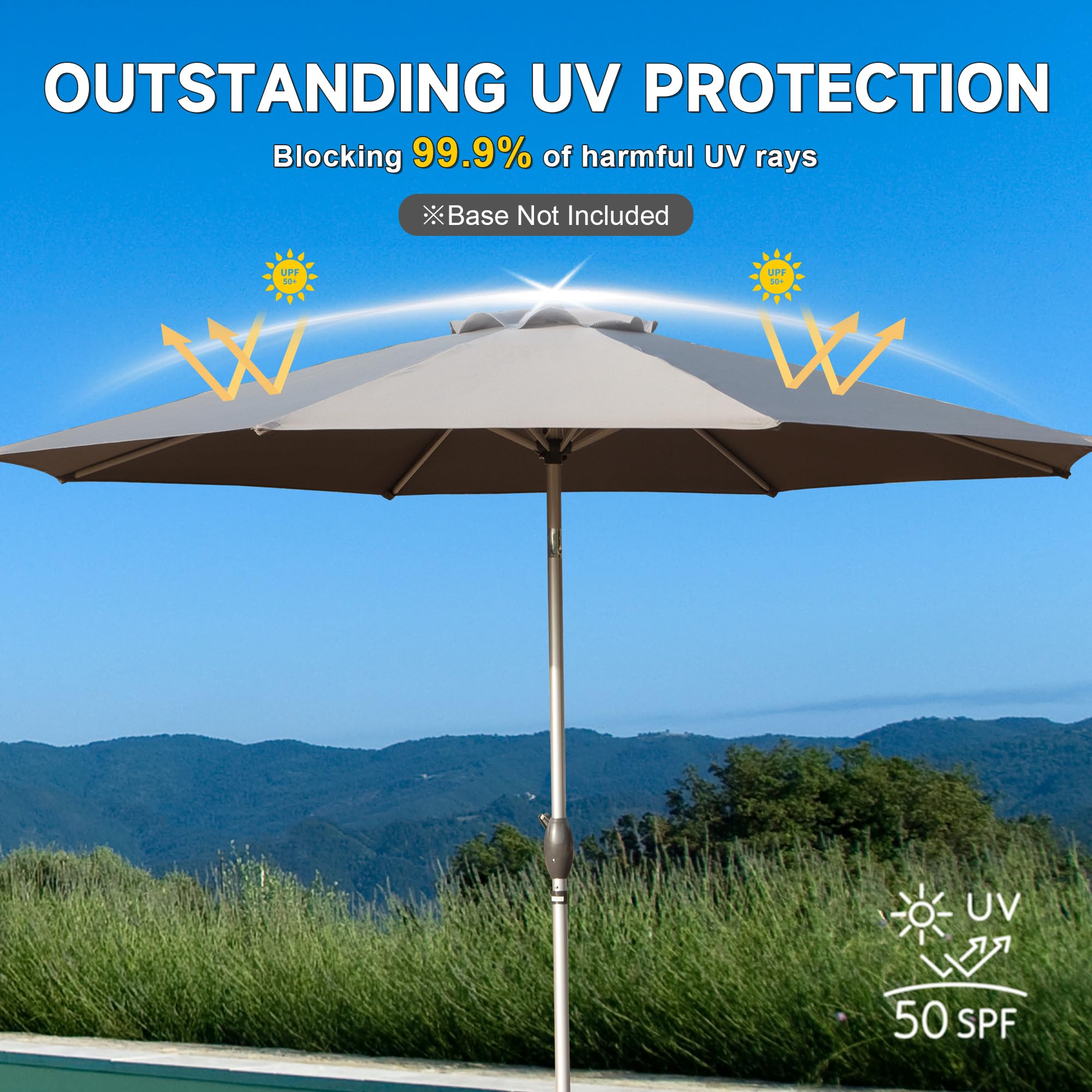 9FT Patio Umbrella, Outdoor Table Umbrella with Push Button Tilt and Crank, UV Protection Waterproof Market Sun Umbrella with 8 Sturdy Ribs for Garden, Deck, Backyard, Pool (Navy Blue/Brick red/Beige/Gray)