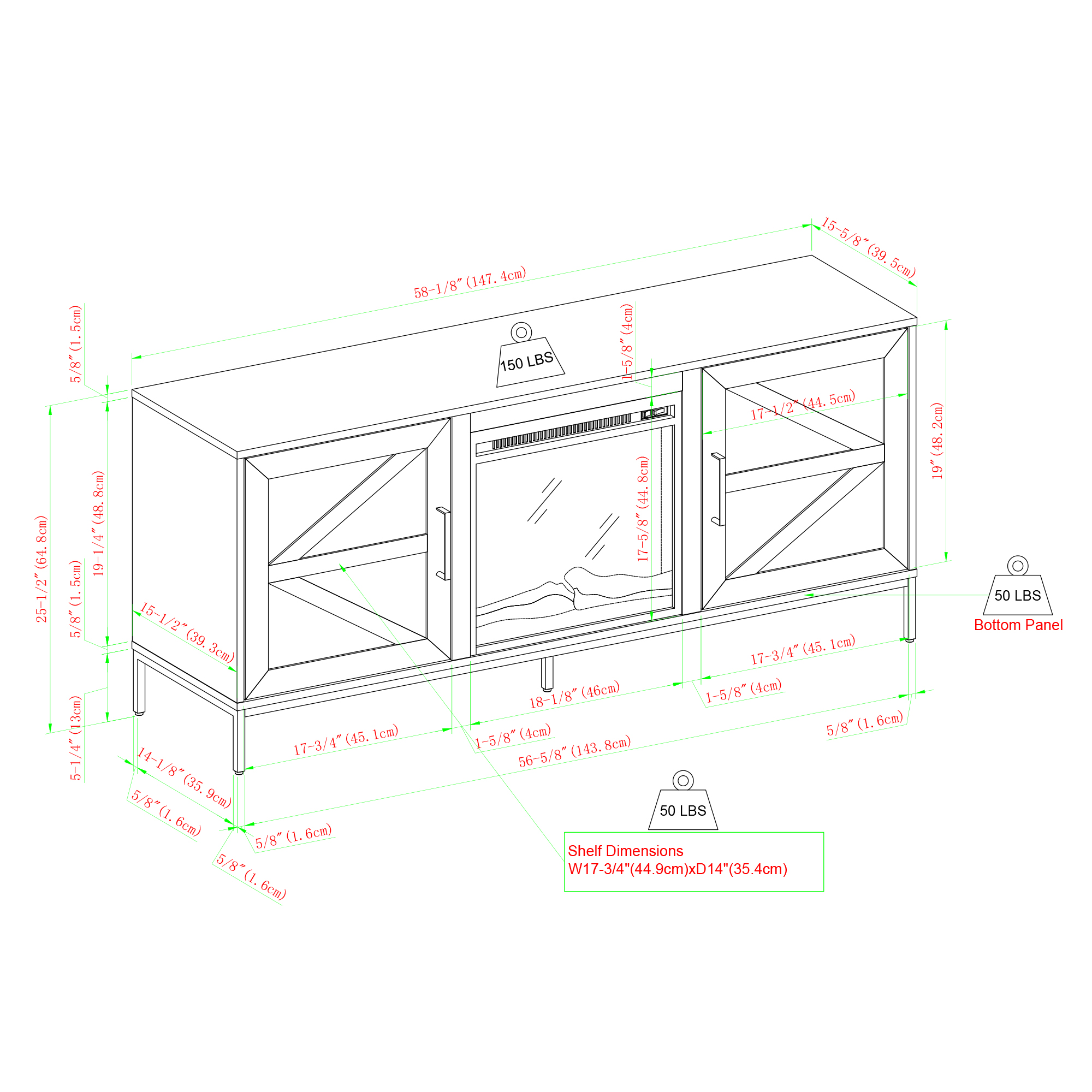 Modern Farmhouse Barn Door Fireplace TV Stand for TVs up to 65 inches – Coastal Oak