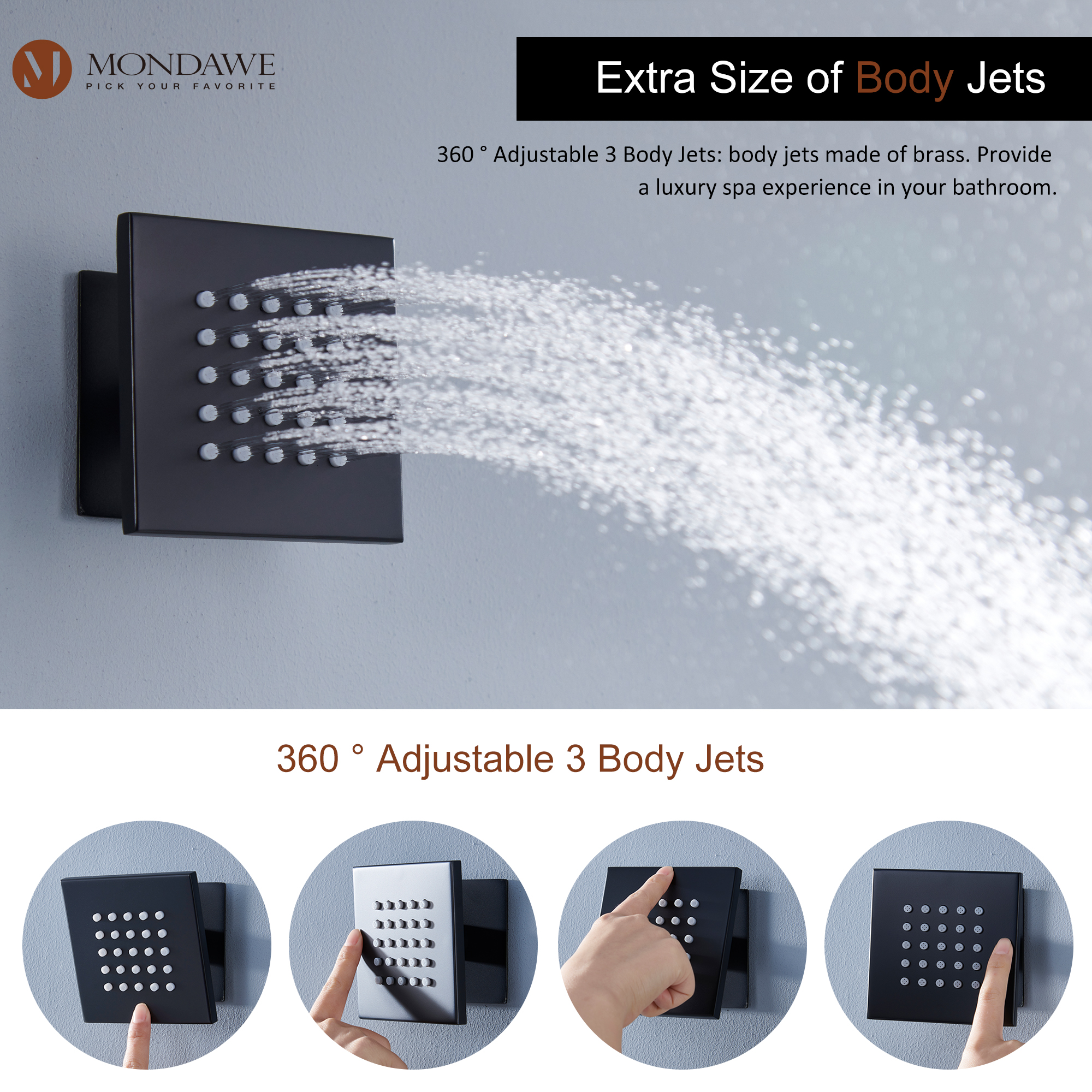 20 Inch Ceiling Mounted Rain Shower Head System Luxury 3-Spray Patterns Thermostatic Shower Faucets Sets Complete with 3-Function Shower Head and Solid Brass Handshower-Mondawe