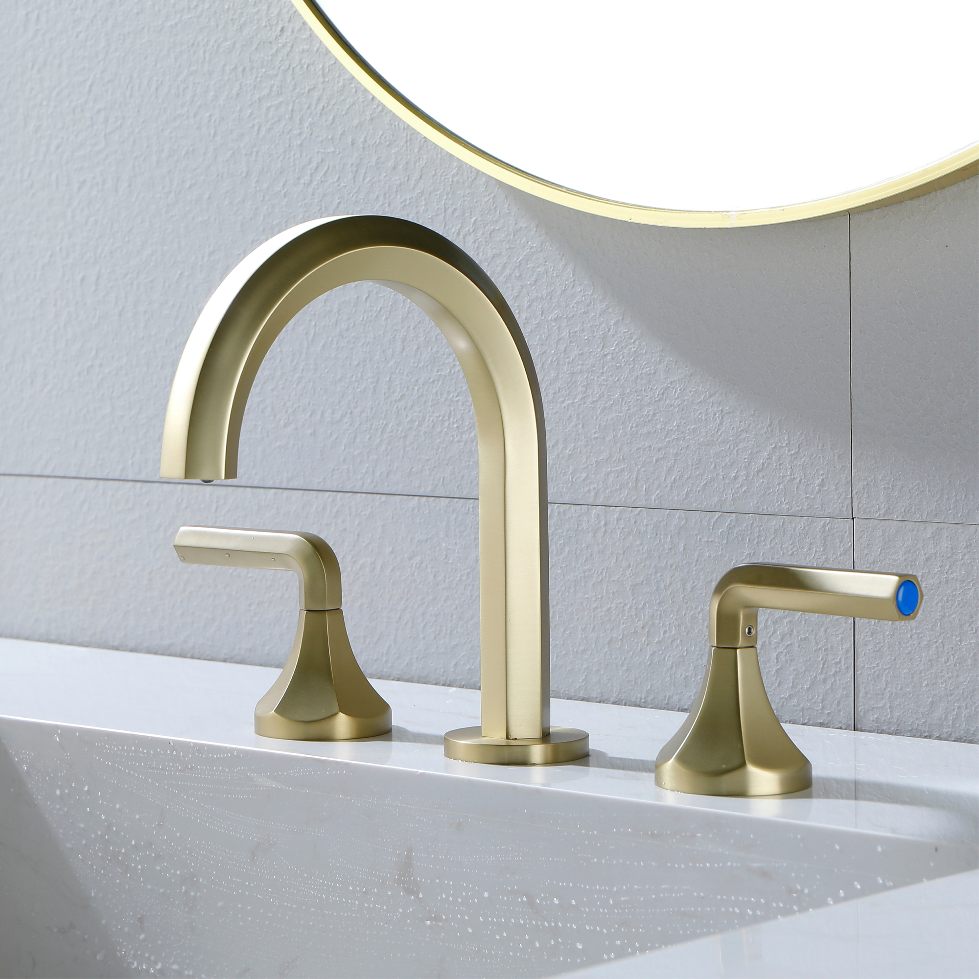 Hexagon 8 In Widespread Double-Handle Brass 3-Hole Widespread Bathroom Sink Faucet Bath Faucets-Mondawe