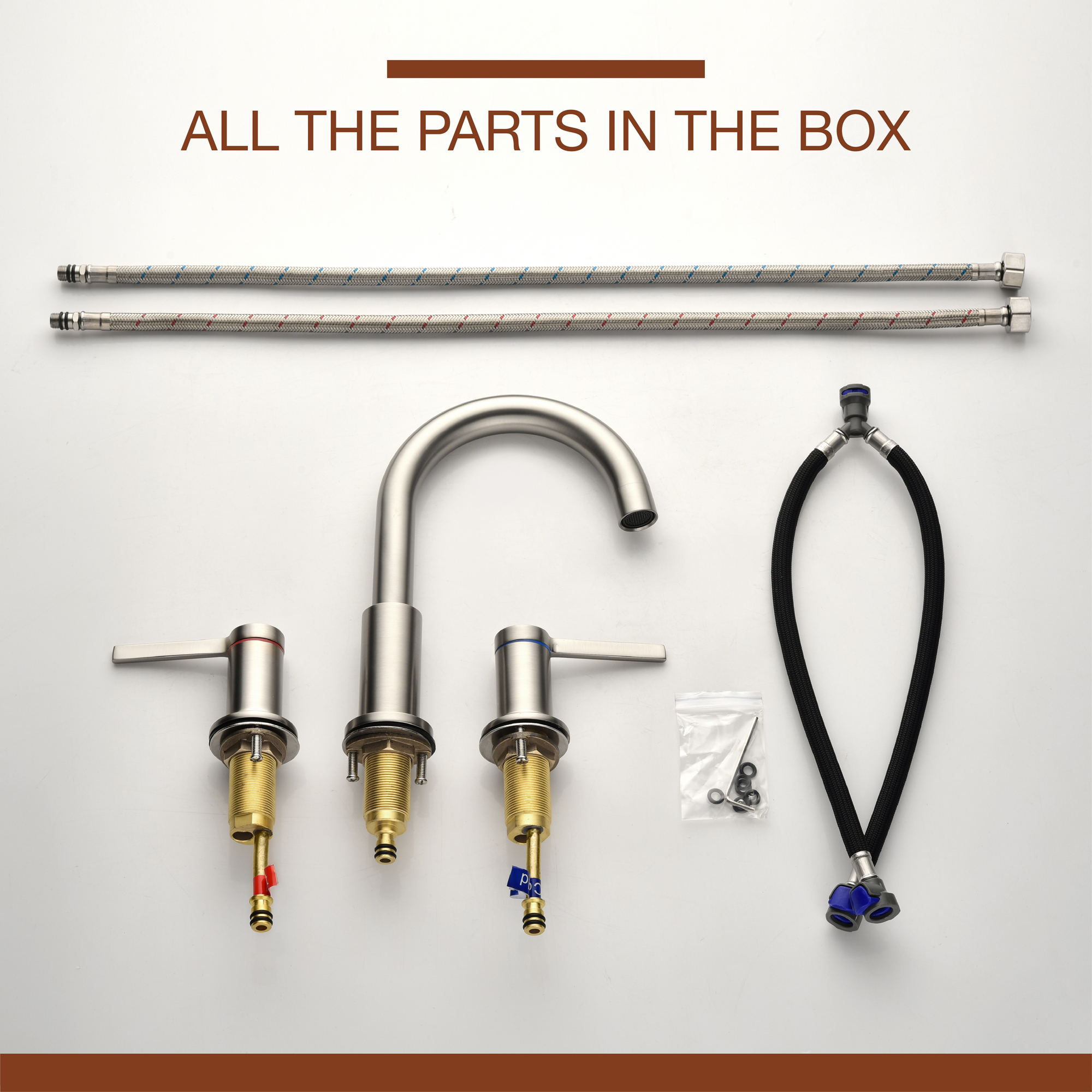 Mondawe Double Handle 8 Inch Brass 3 Hole Widespread Bathroom Sink Faucet in Black/Gold/Nickel-Mondawe