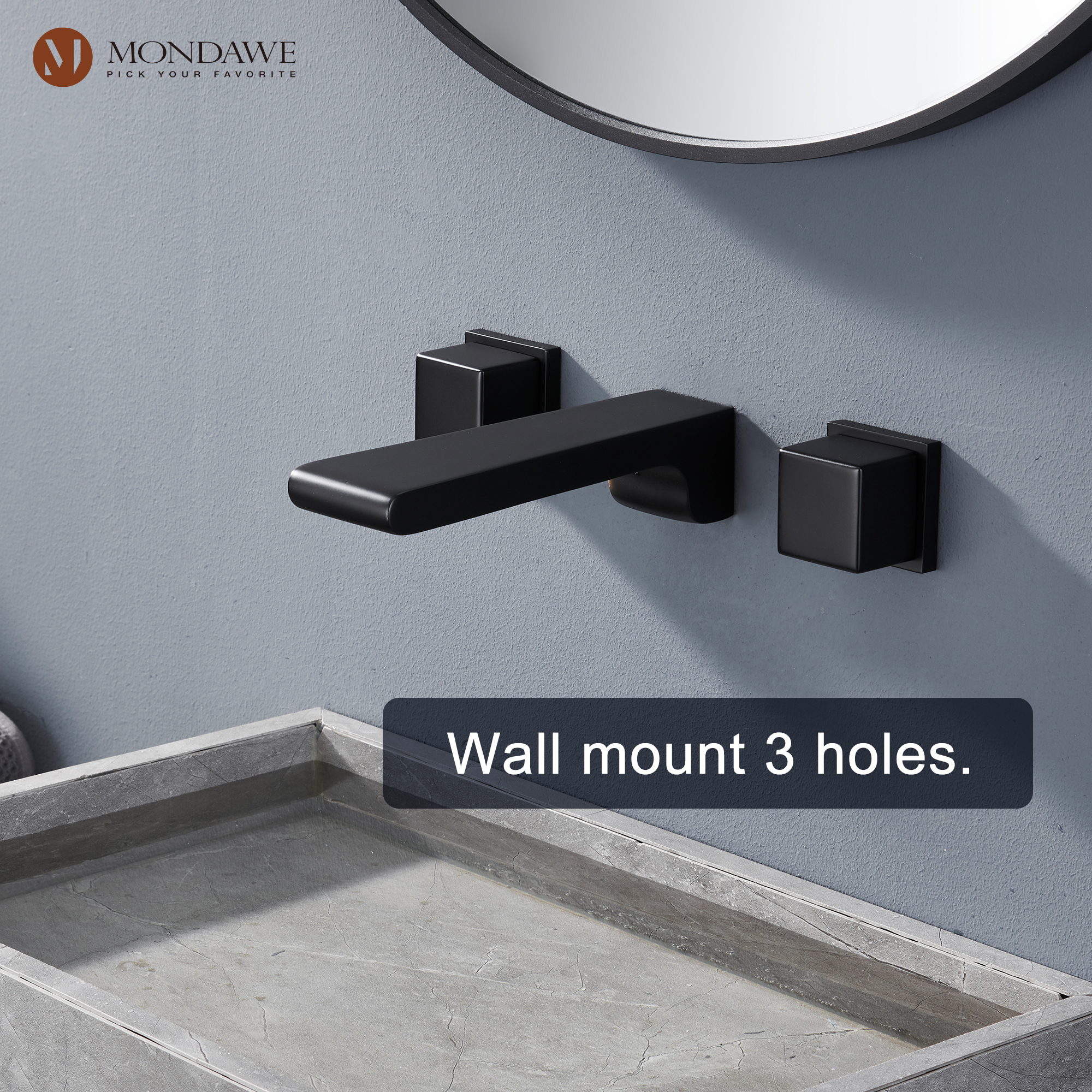 Mondawe Spot Free Widespread Wall Mount 3-Hole Sink  Water Tap with Double Handle-Mondawe