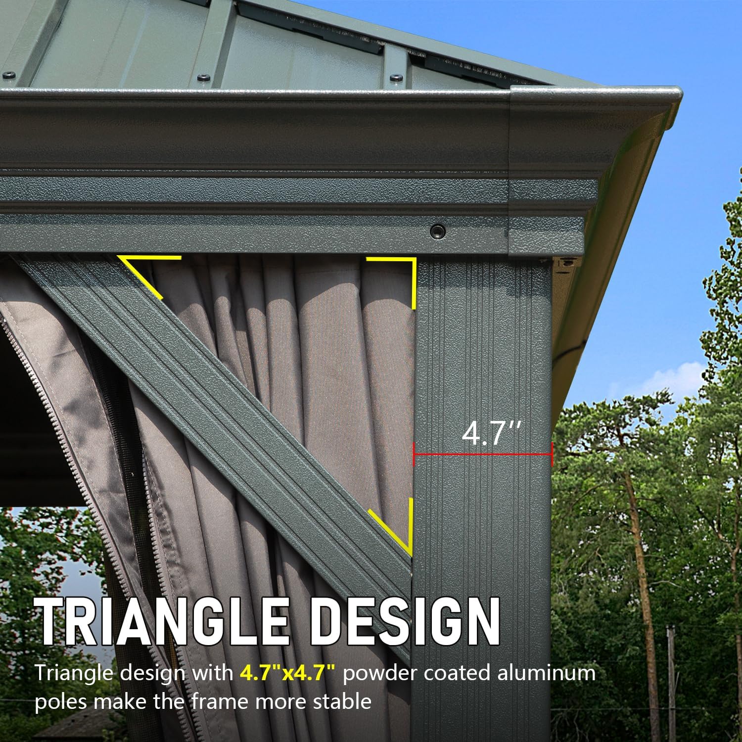 14x22FT Hardtop Gazebo, Outdoor Gazebo with Galvanized Steel Double Roof, Aluminum Frame, Built-in Gutter System, Curtain and Netting, Metal Gazebo Pavilion for Patio Deck Garden, Brown/Grey