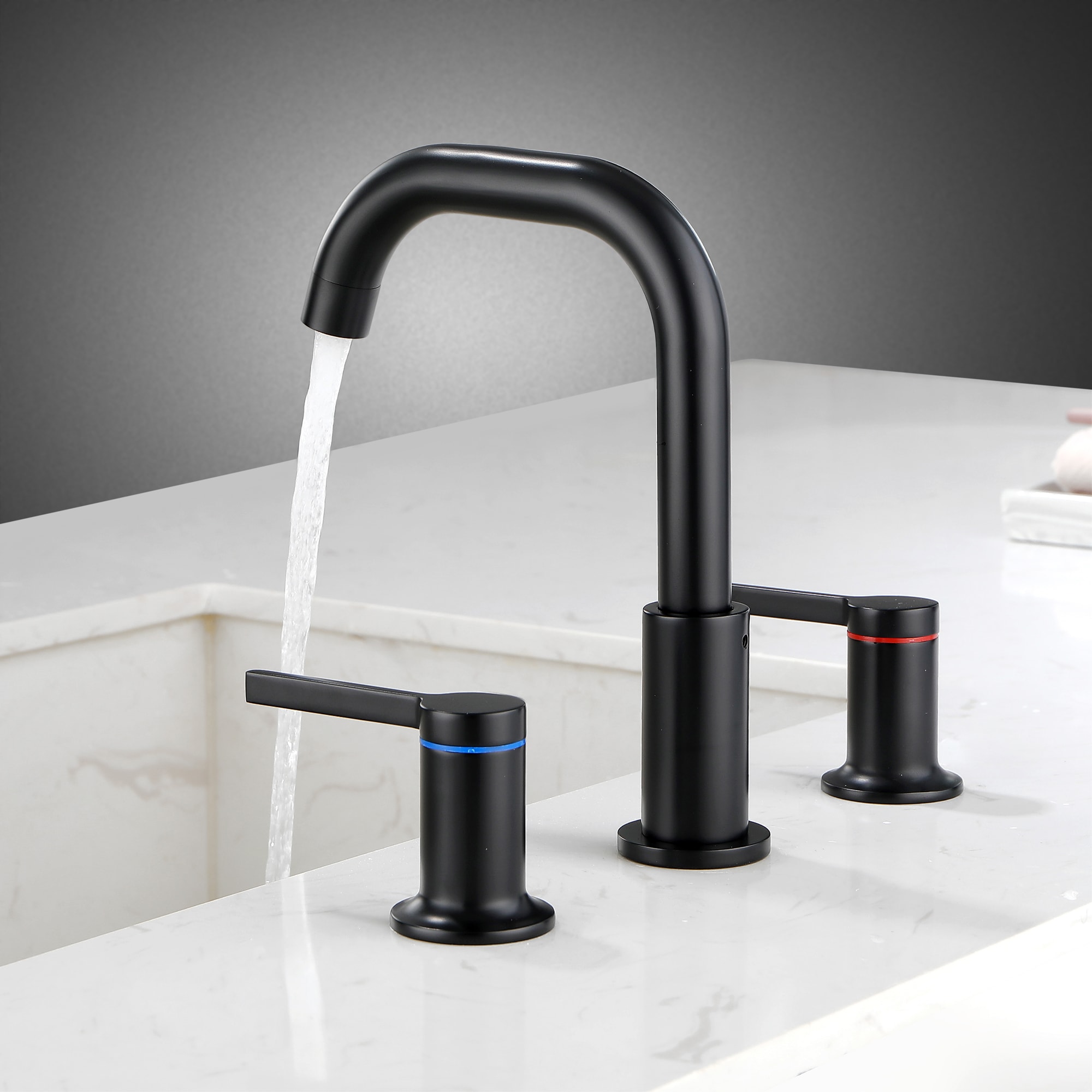 Mondawe Double Handle 8 Inch Brass 3 Hole Widespread Bathroom Sink Faucet(Black/Gold/Nickel)-Mondawe