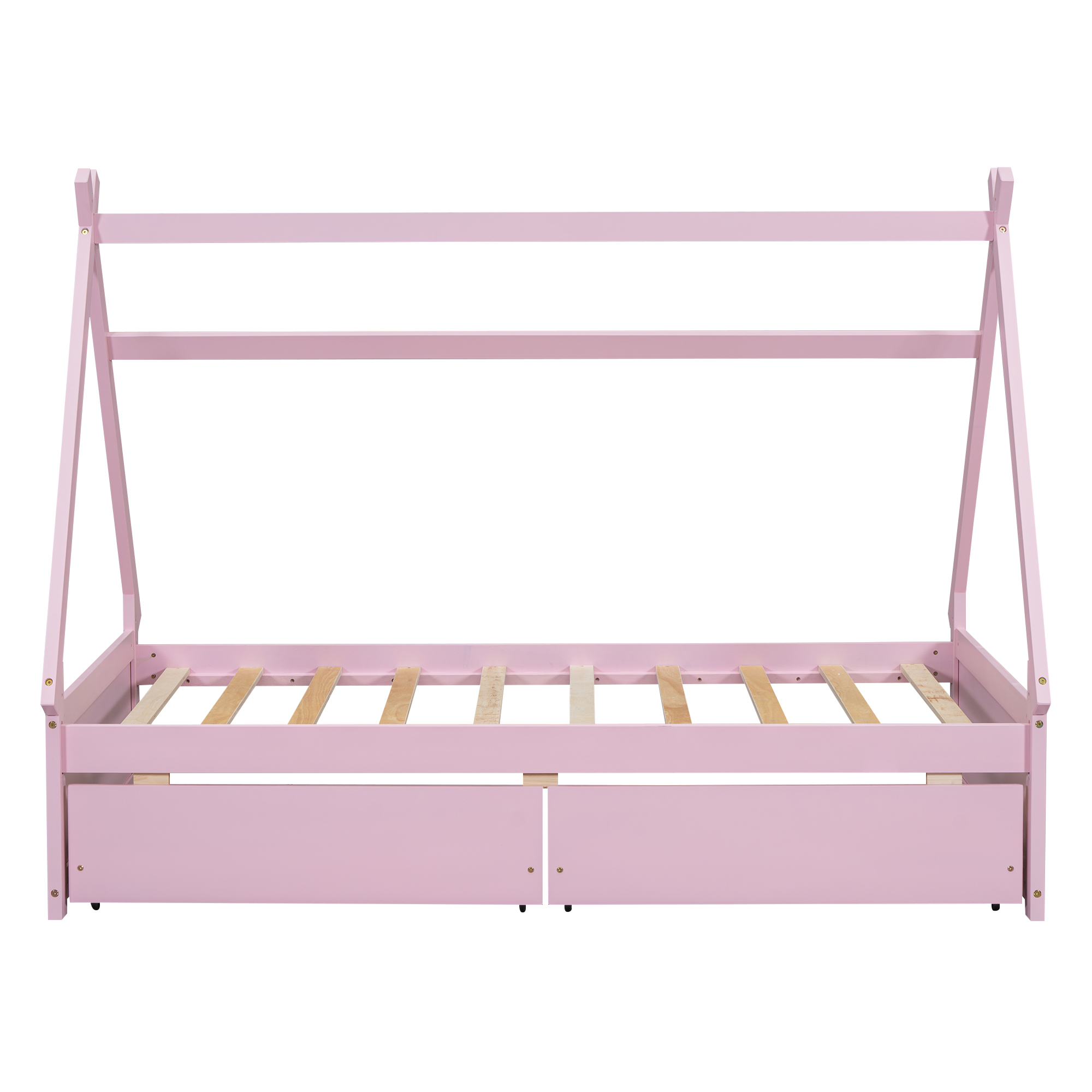 Twin Size House Platform Bed with Two Drawers,Headboard and Footboard, White/Pink 