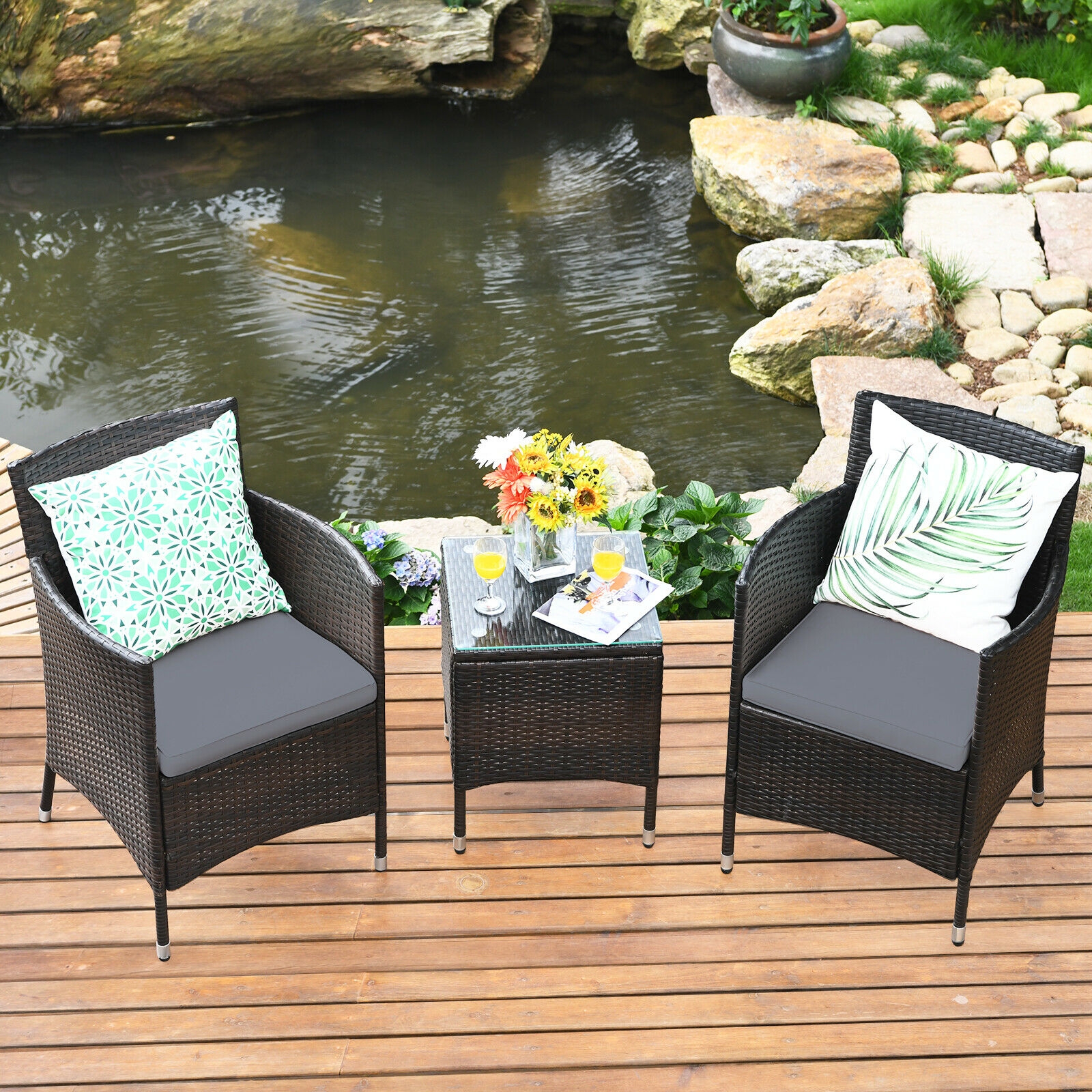 Mondawe 3 Pcs Outdoor Rattan Wicker Furniture Set-Mondawe