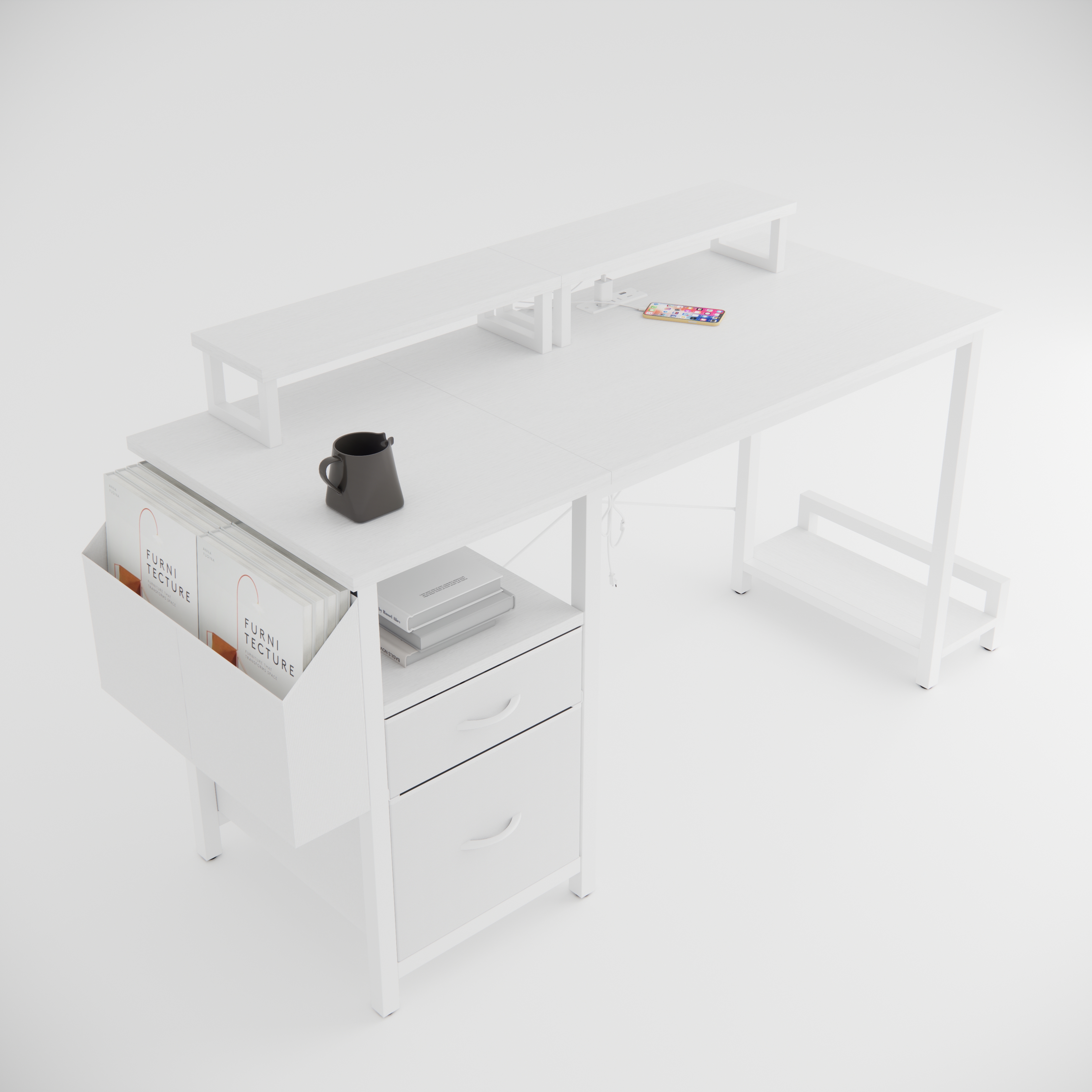 47.3" Computer Desk with power outlet,Monitor Stands,Shelves, Office Desk/Writing Table/Gaming desk With drawers,Large Side Pocket and Hooks,Easy to Assemble,Frame stability Reversible,Black