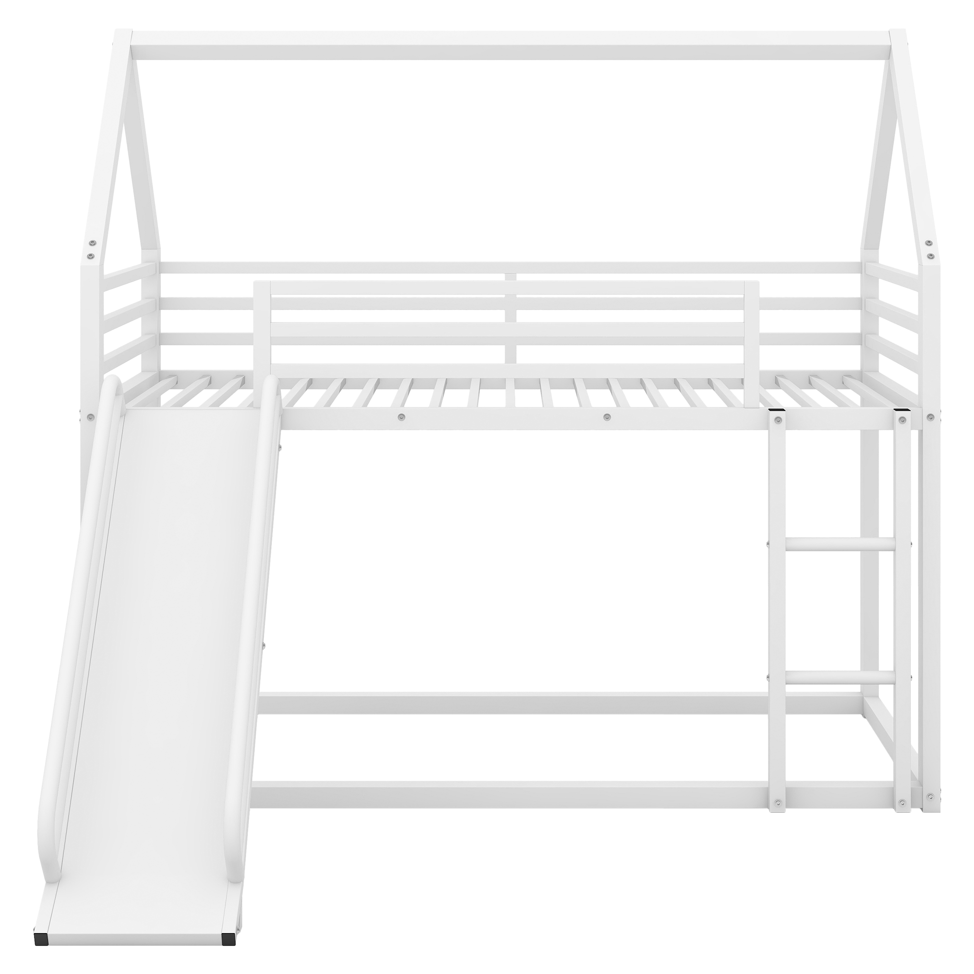 Twin over Twin House Bunk Bed with Ladder and Slide,White/Black