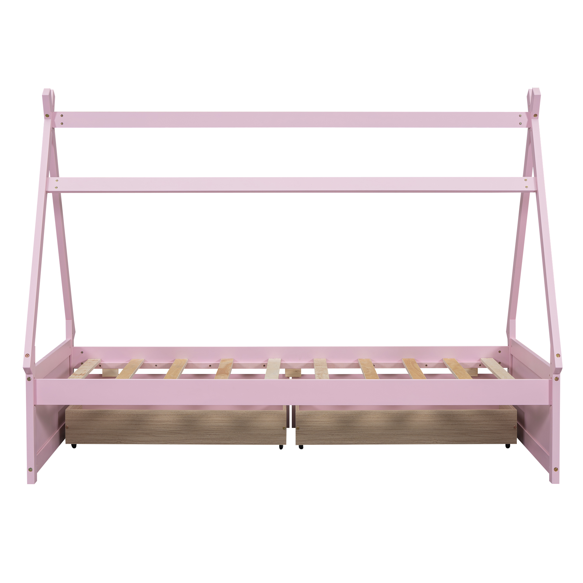 Twin Size House Platform Bed with Two Drawers,Headboard and Footboard, White/Pink 