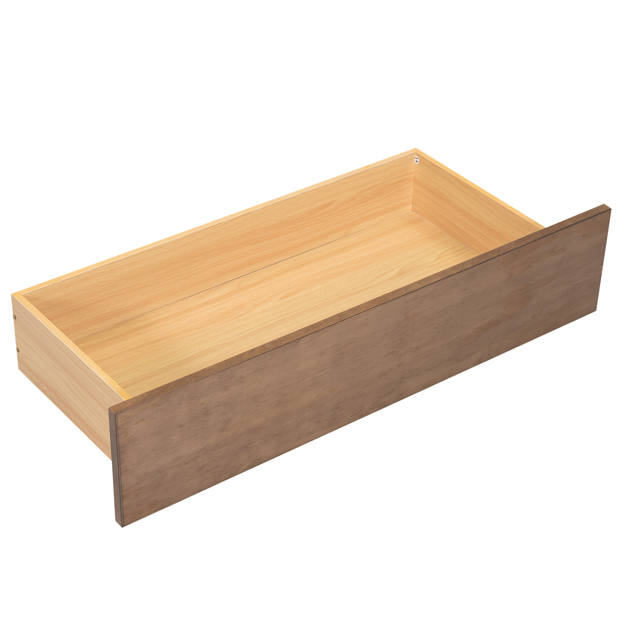 Full/Twin Size Wood Daybed with Upholstered Storage Shelves, USB Ports and 2 Drawers, Wood Color 