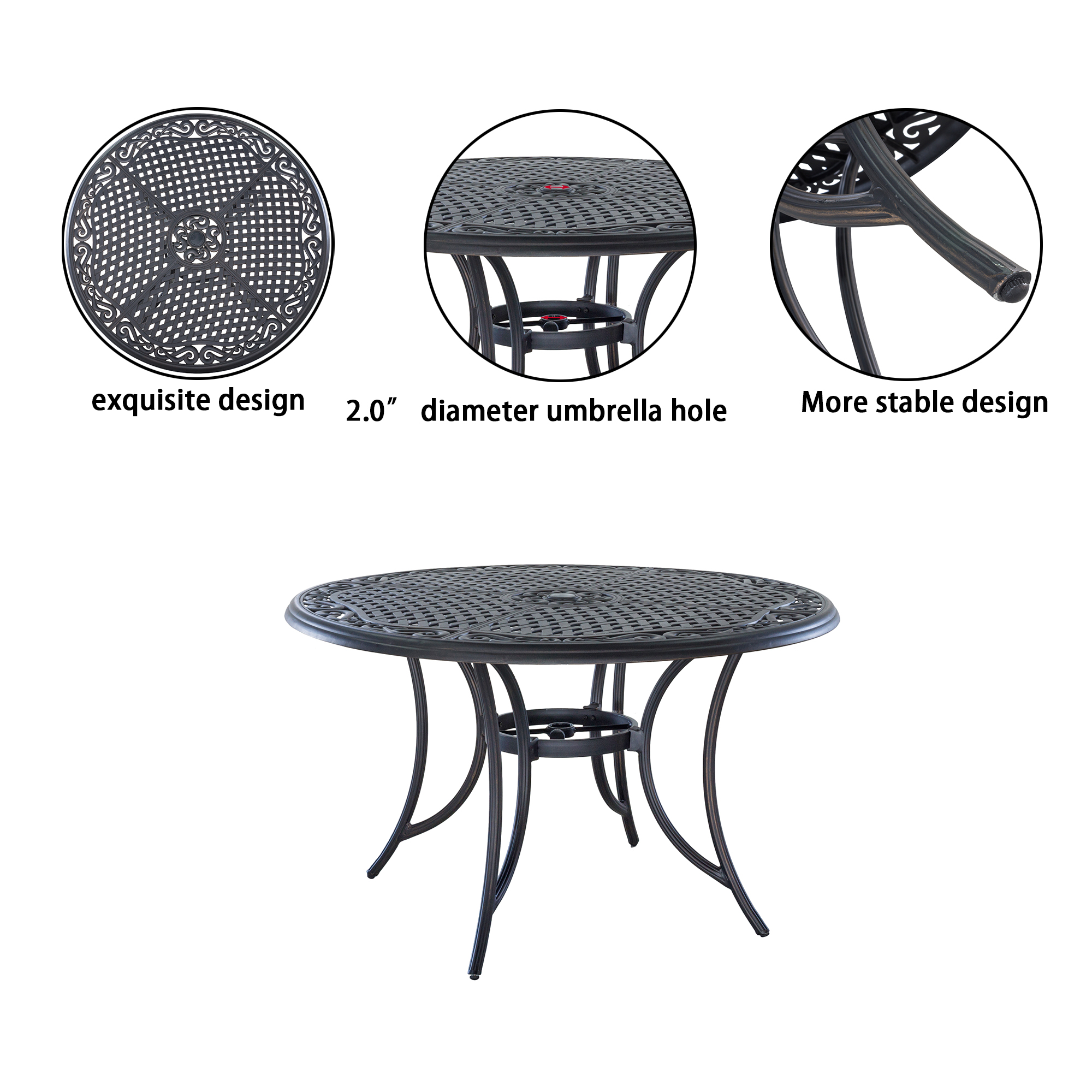 Mondawe 5-Piece Outdoor Patio Cast Aluminum Swivel Chair Set with Round Table(Brown)-Mondawe