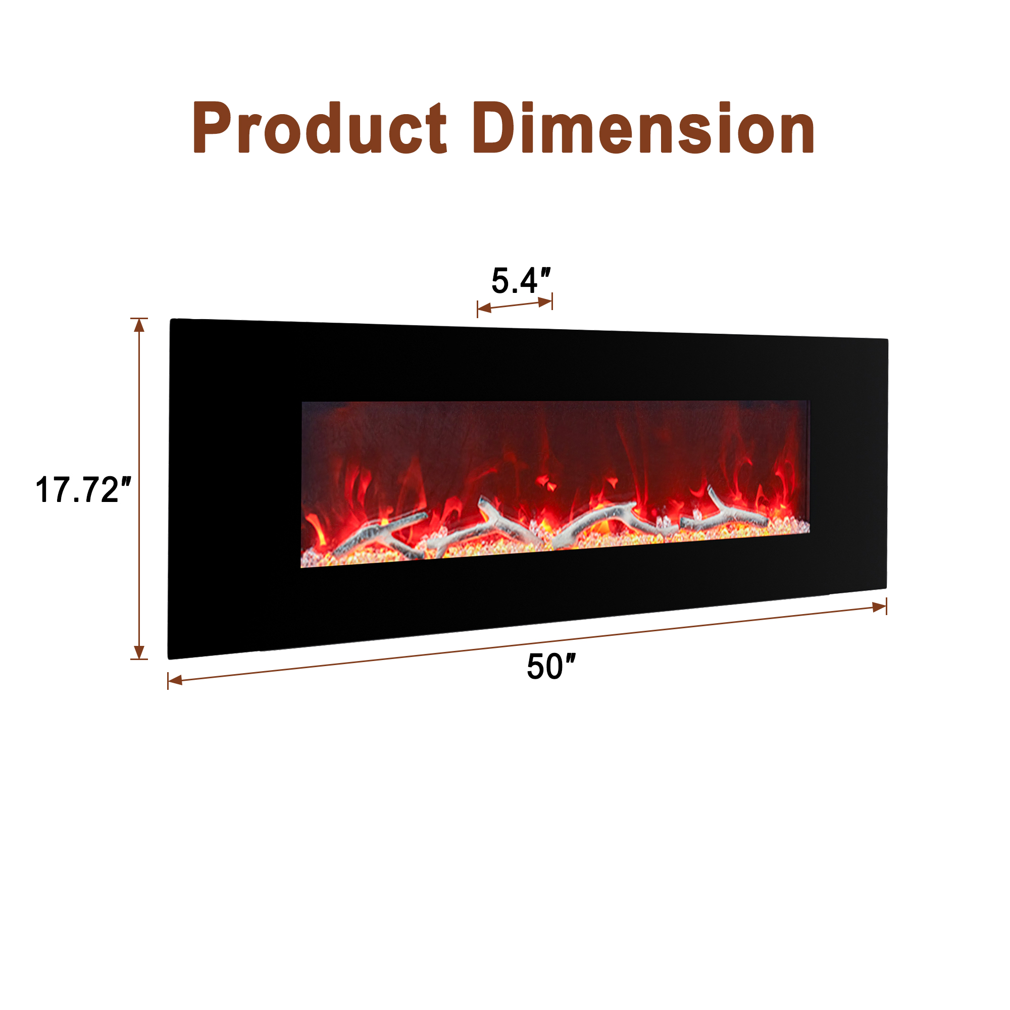 5120 BTU 42/50/60/72 in. Wall-Mounted Black Electric Fireplace Insert with 2-Speaker Stereo Sound