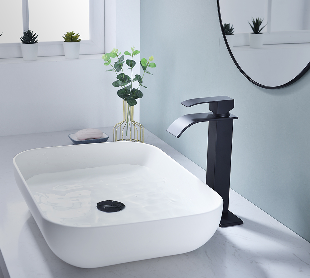 Mondawe Waterfall Spout Bathroom Faucet,Single Handle Bathroom Basin Sink Faucet